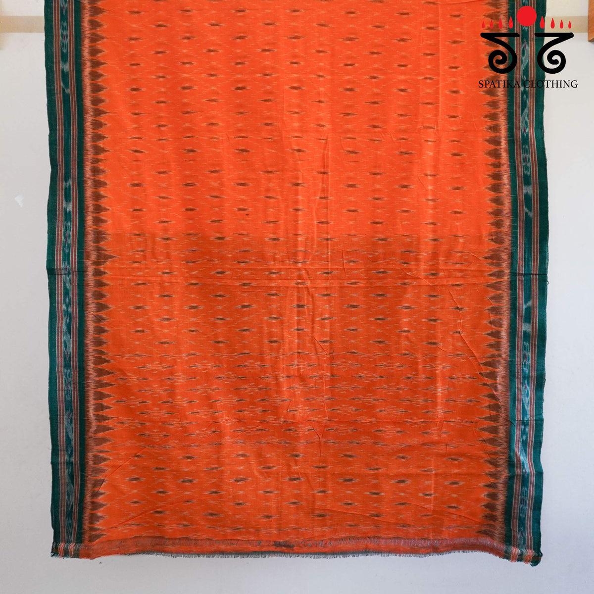Orange Nuapatna-Ikat Handwoven Cotton Saree