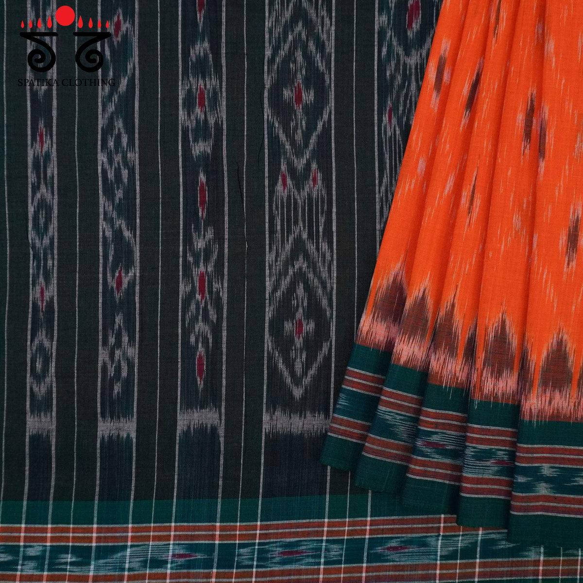 Orange Nuapatna-Ikat Handwoven Cotton Saree
