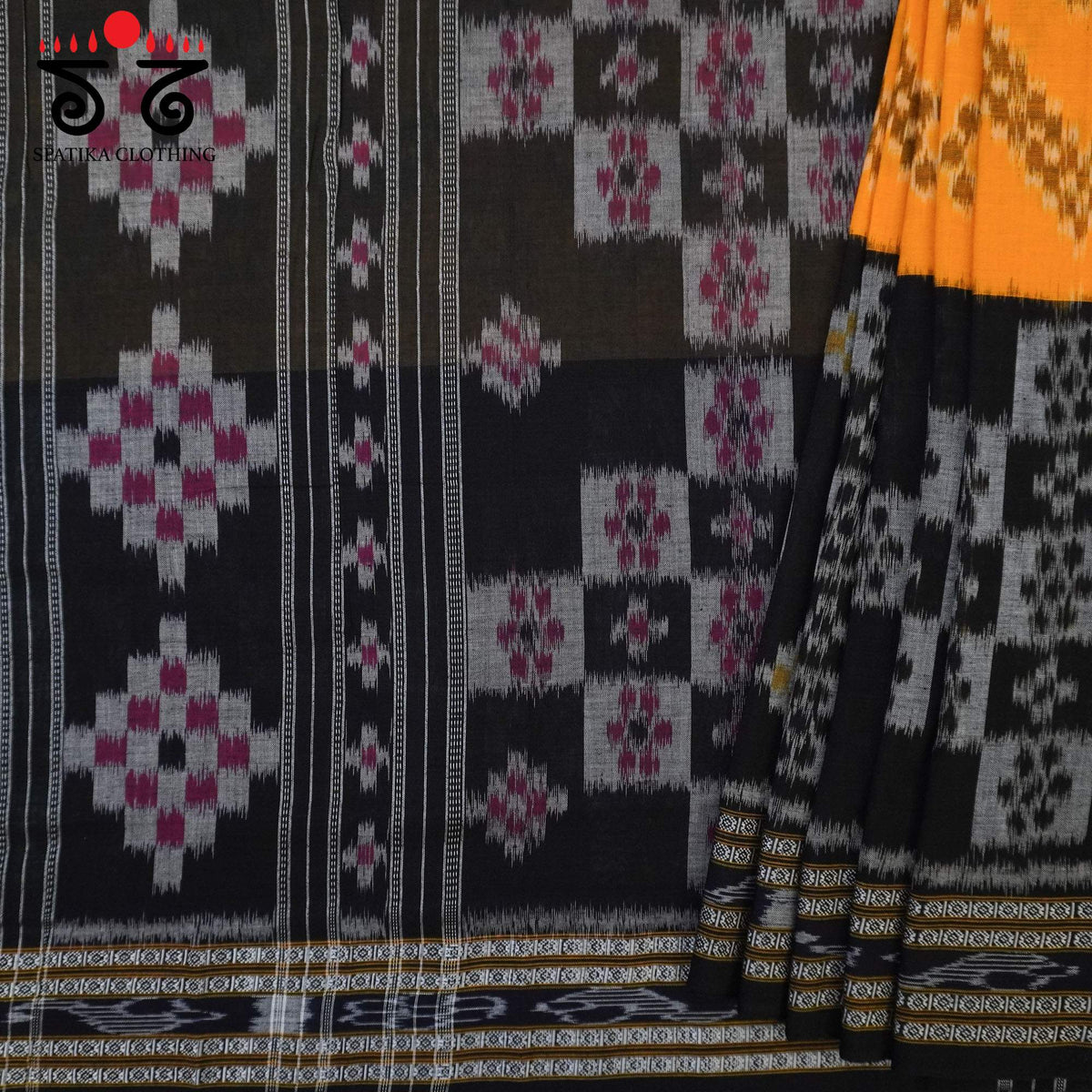 Yellow Nuapatna-Ikat Handwoven Cotton Saree