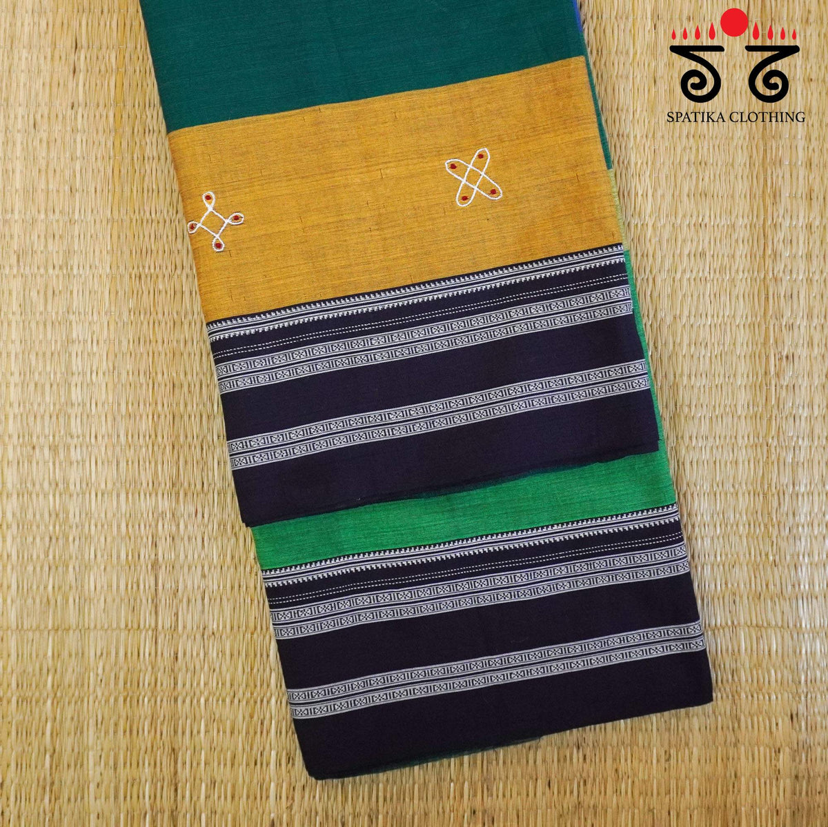 Green Kolam - Embroidered Ilkal Saree