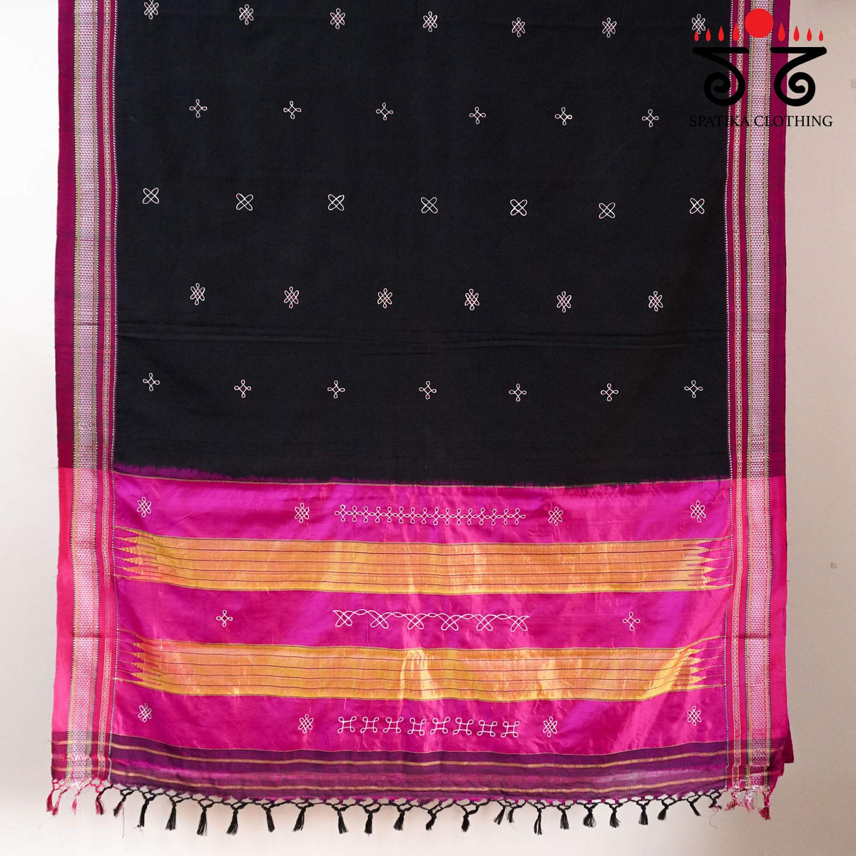 Black Kolam - Embroidered Ilkal Saree