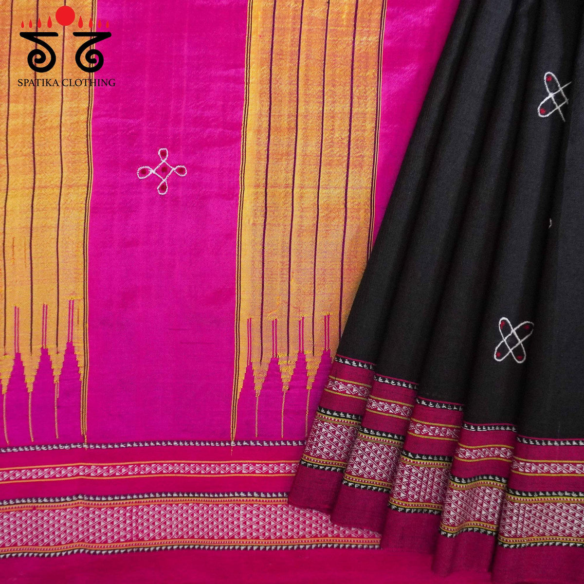 Black Kolam - Embroidered Ilkal Saree