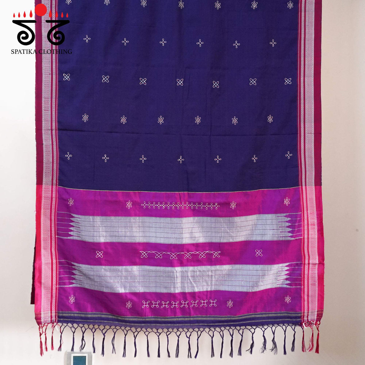 Blue Kolam - Embroidered Ilkal Saree