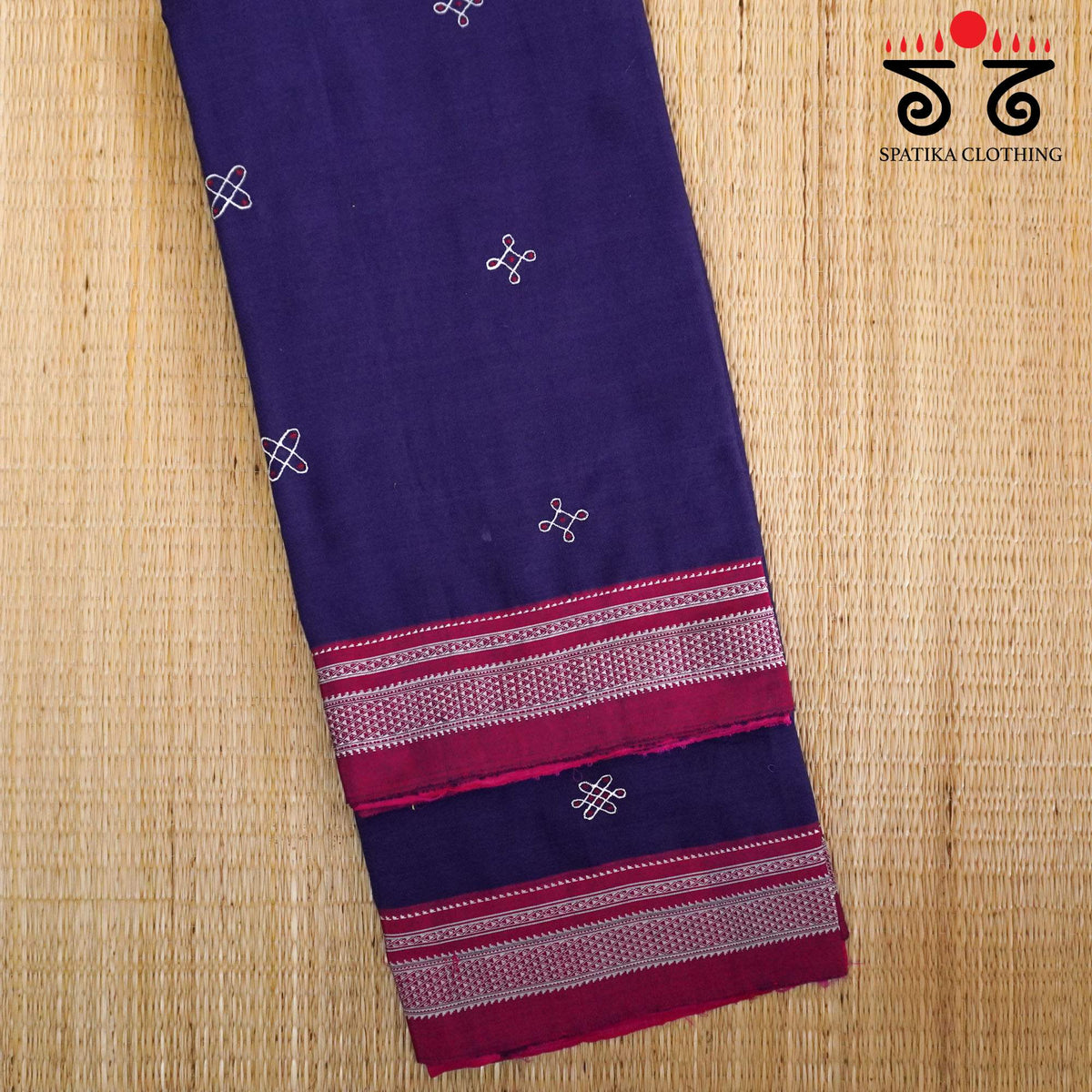 Blue Kolam - Embroidered Ilkal Saree