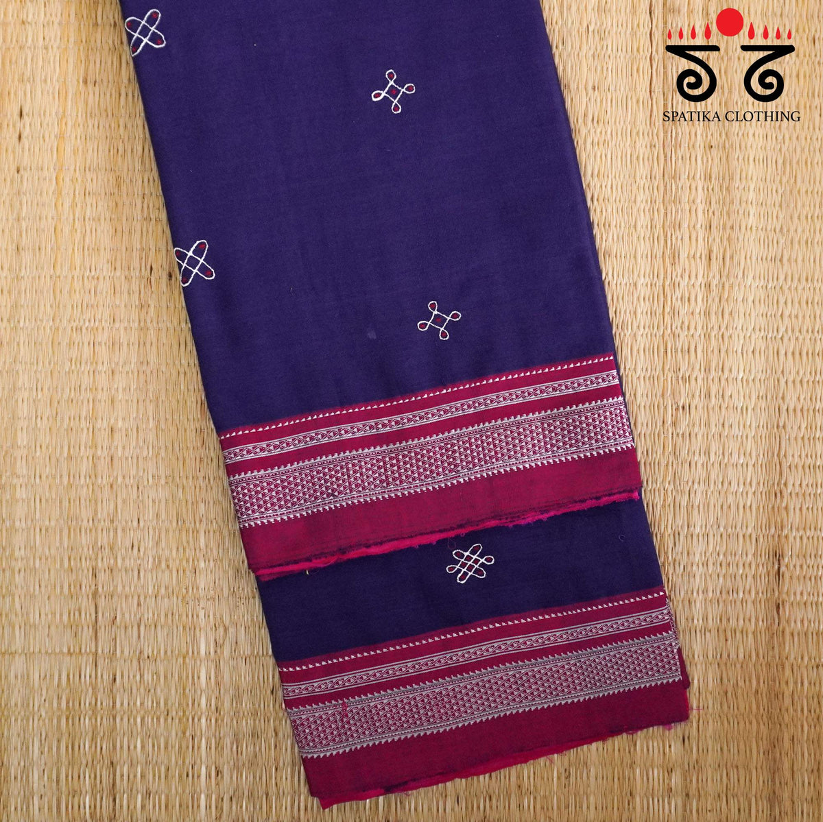 Blue Kolam - Embroidered Ilkal Saree