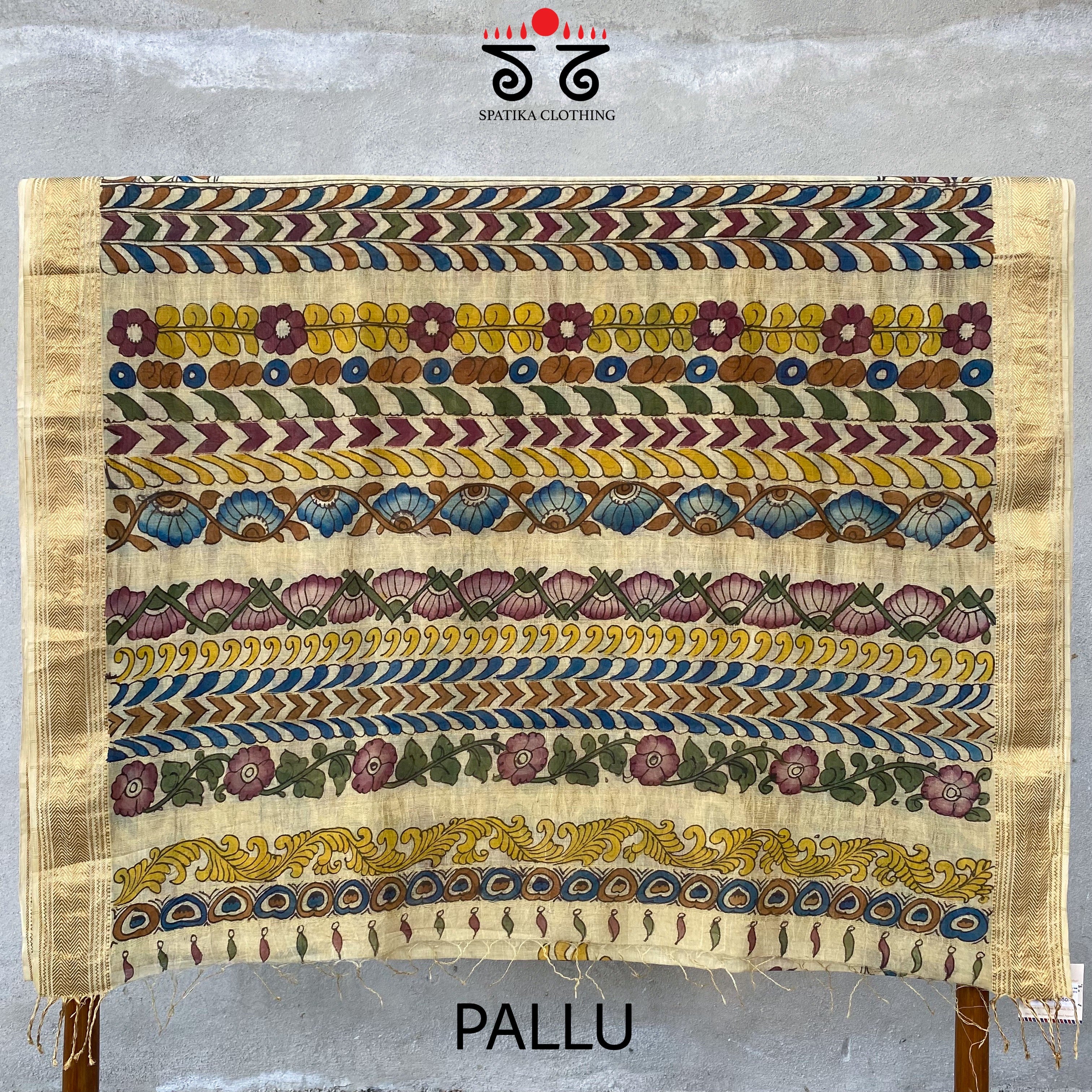 Pen Kalamkari On Off-white Maheshwari Silk Cotton Saree
