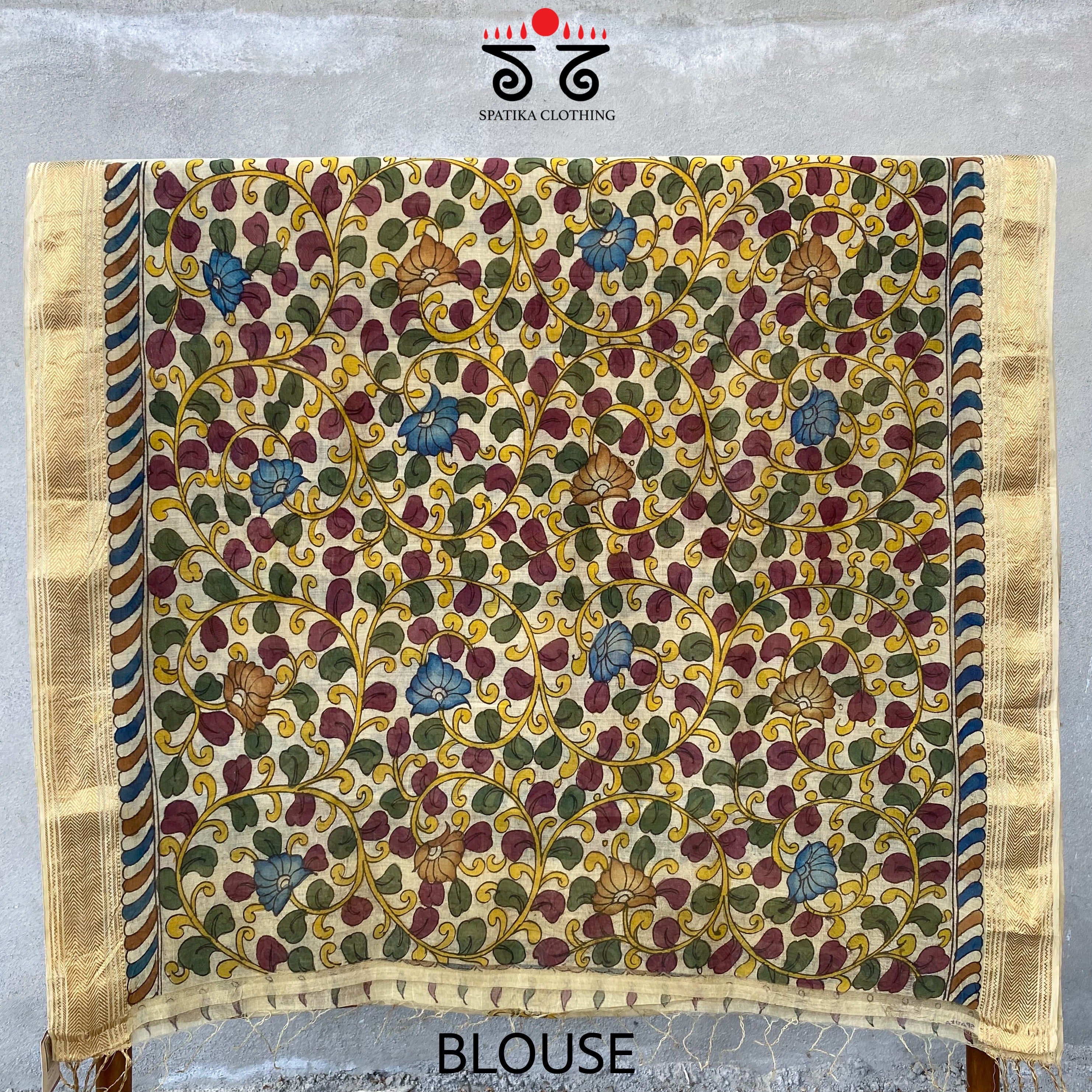 Pen Kalamkari On Off-white Maheshwari Silk Cotton Saree