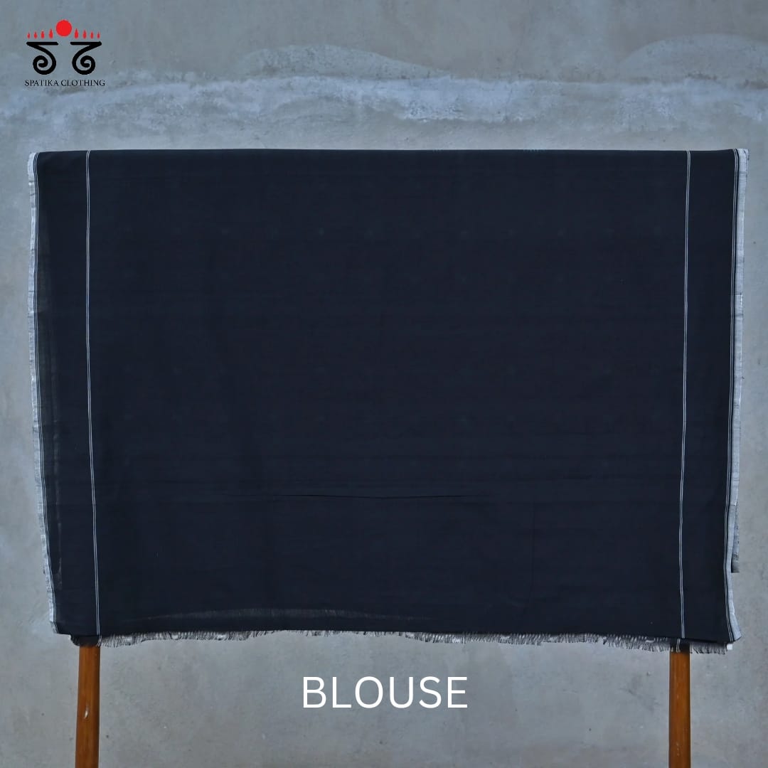 Teal Green, Black & White Telia Double Ikat - Handwoven Cotton Saree