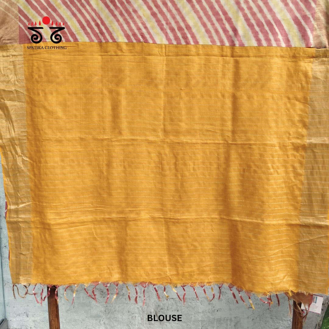Leheriya on Pastel Red Tussar Silk Saree