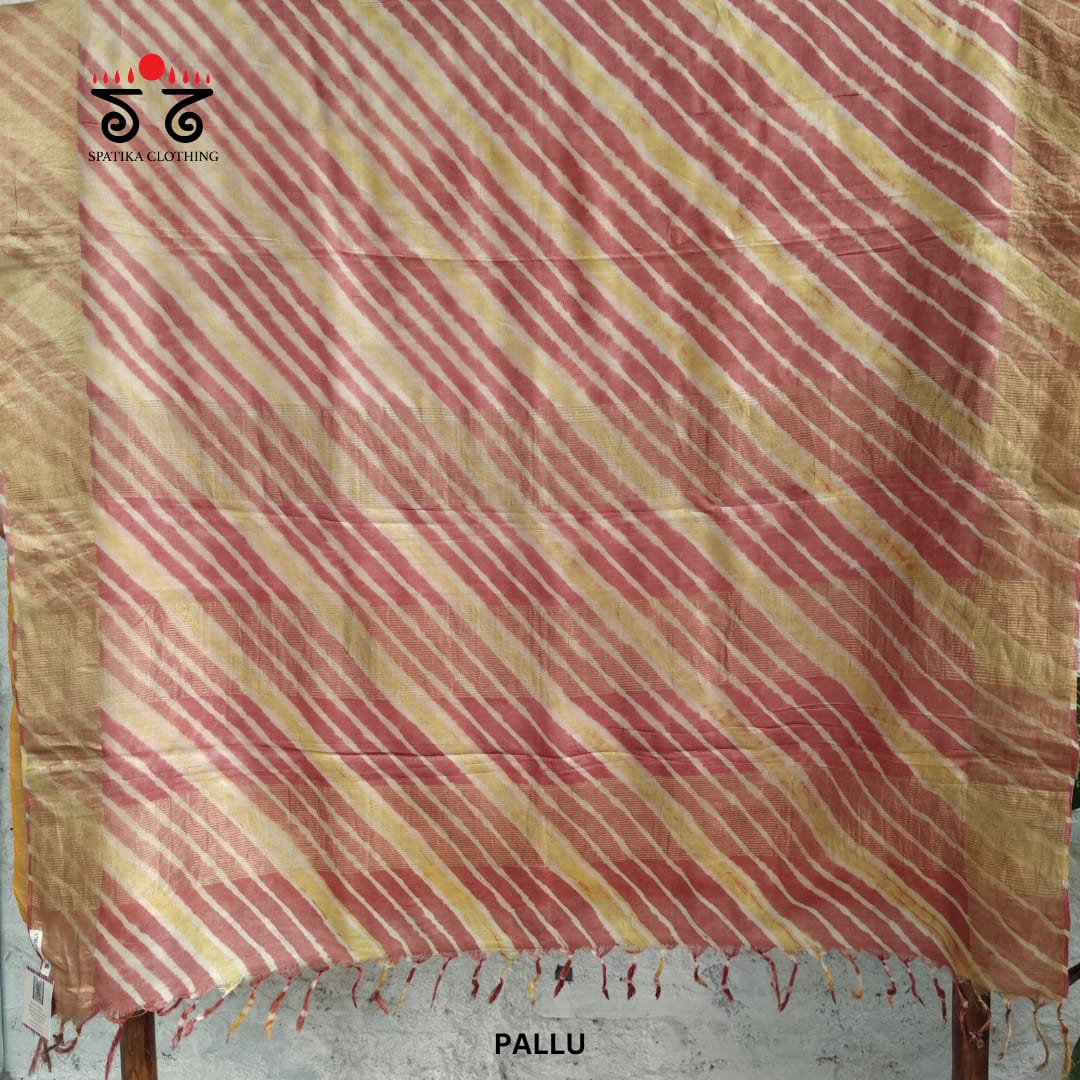 Leheriya on Pastel Red Tussar Silk Saree