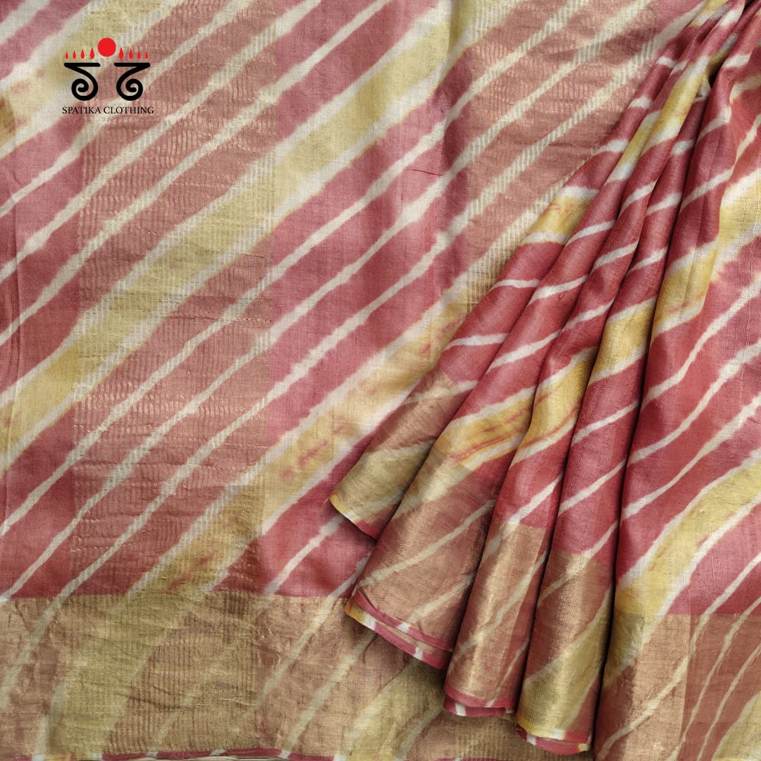 Leheriya on Pastel Red Tussar Silk Saree