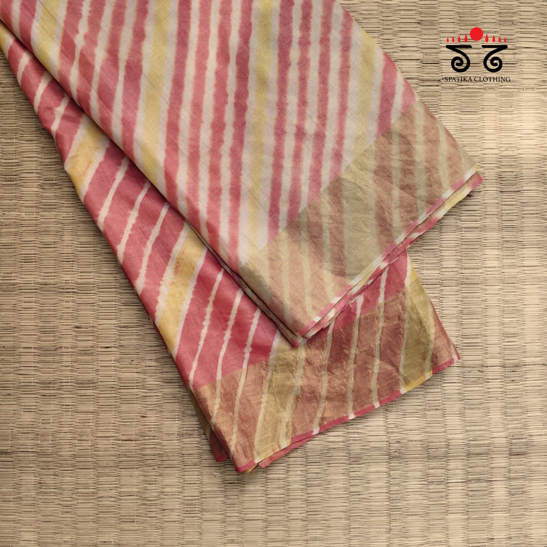 Leheriya on Pastel Red Tussar Silk Saree
