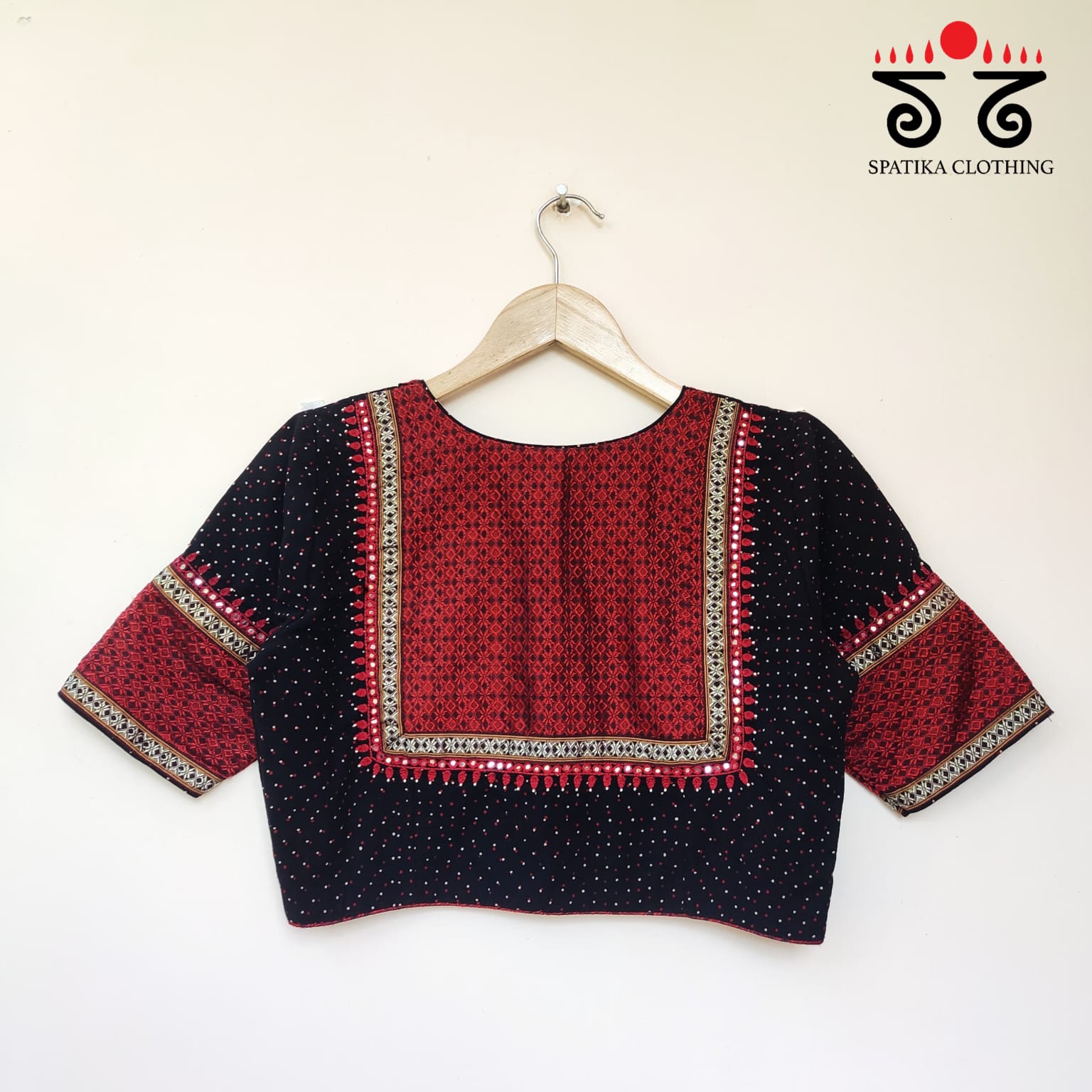 Black & Red Ajrak Khun Handembroidered Blouse