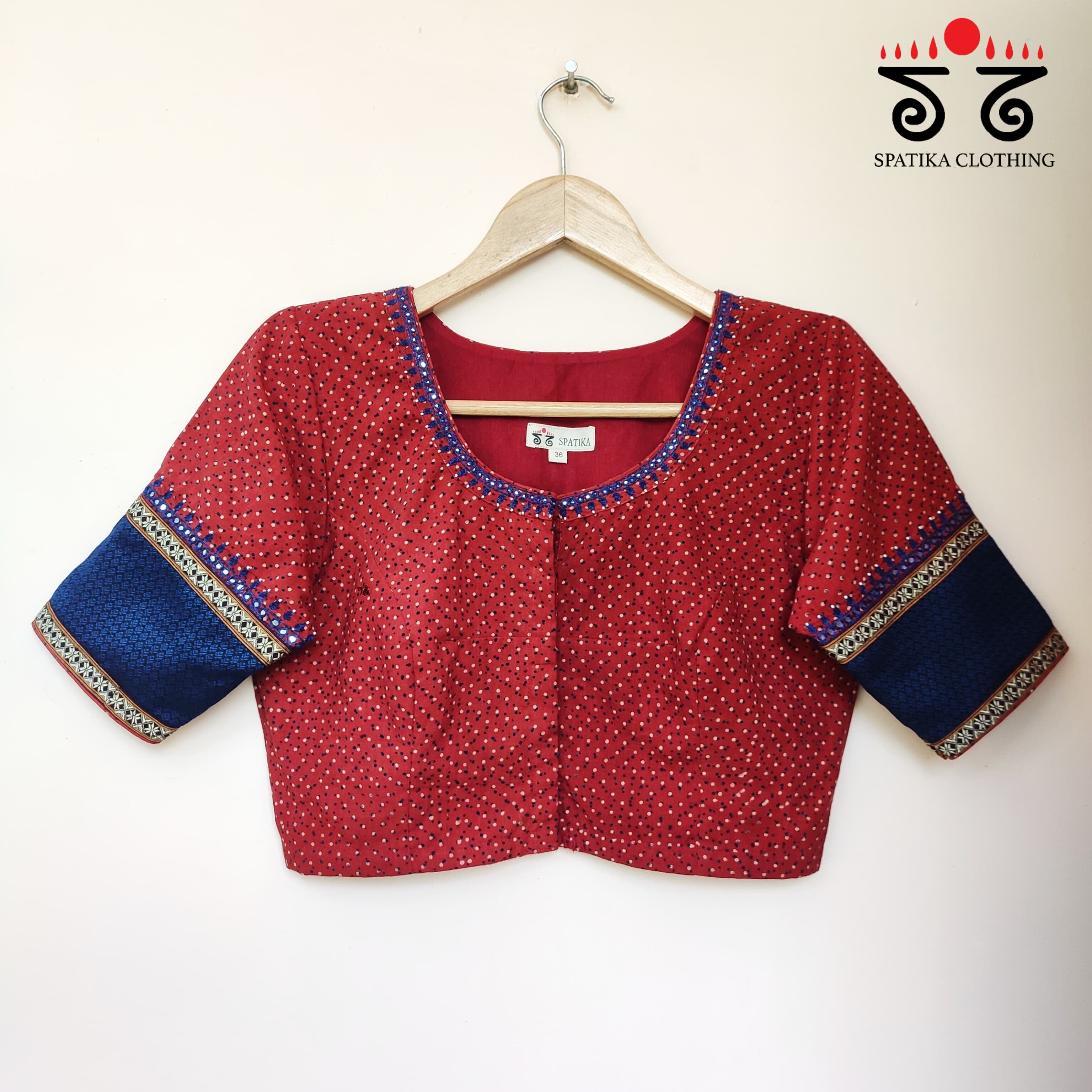 Red & Blue Ajrak Khun Handembroidered Blouse
