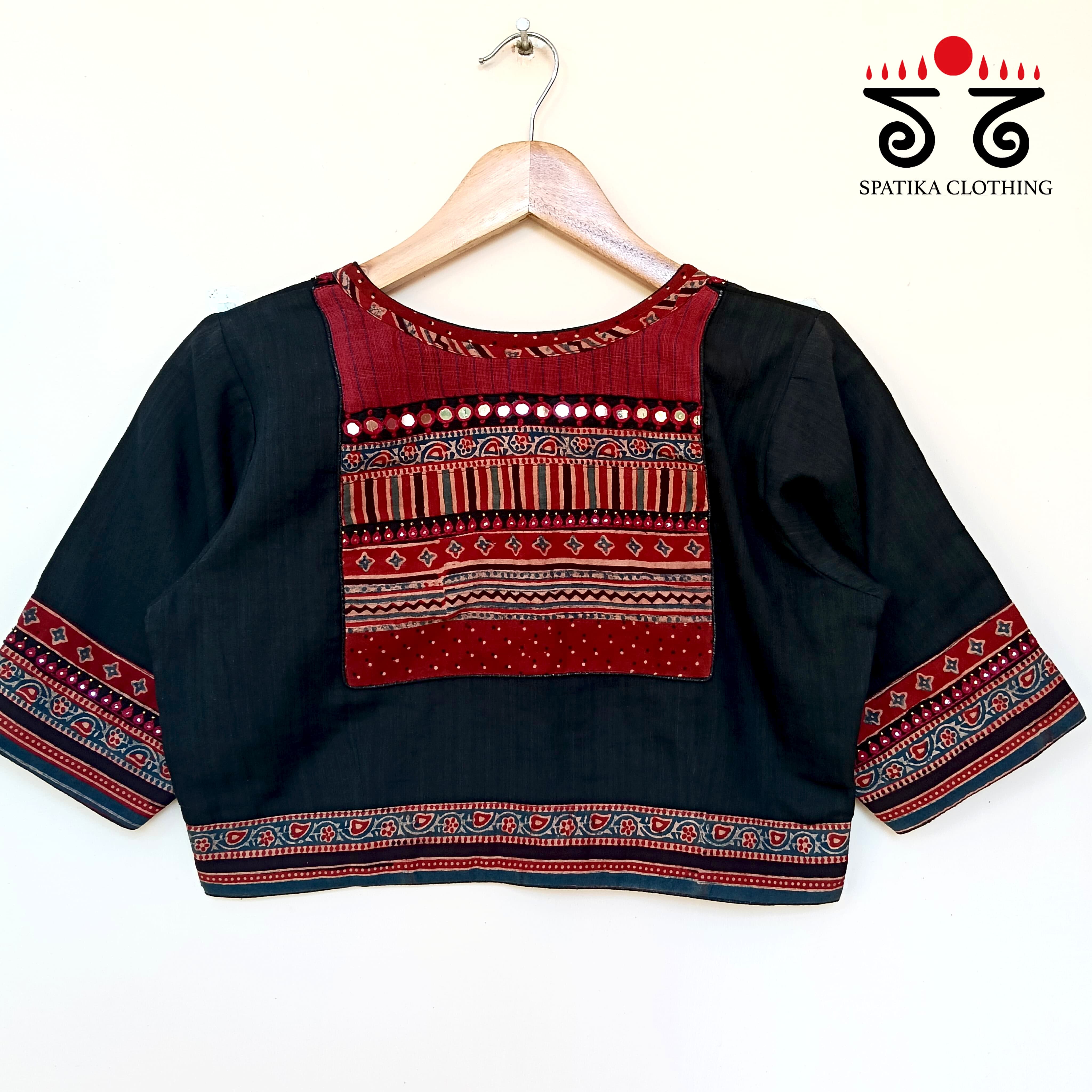 The Ajrakh Black & Red Patchwork Blouse