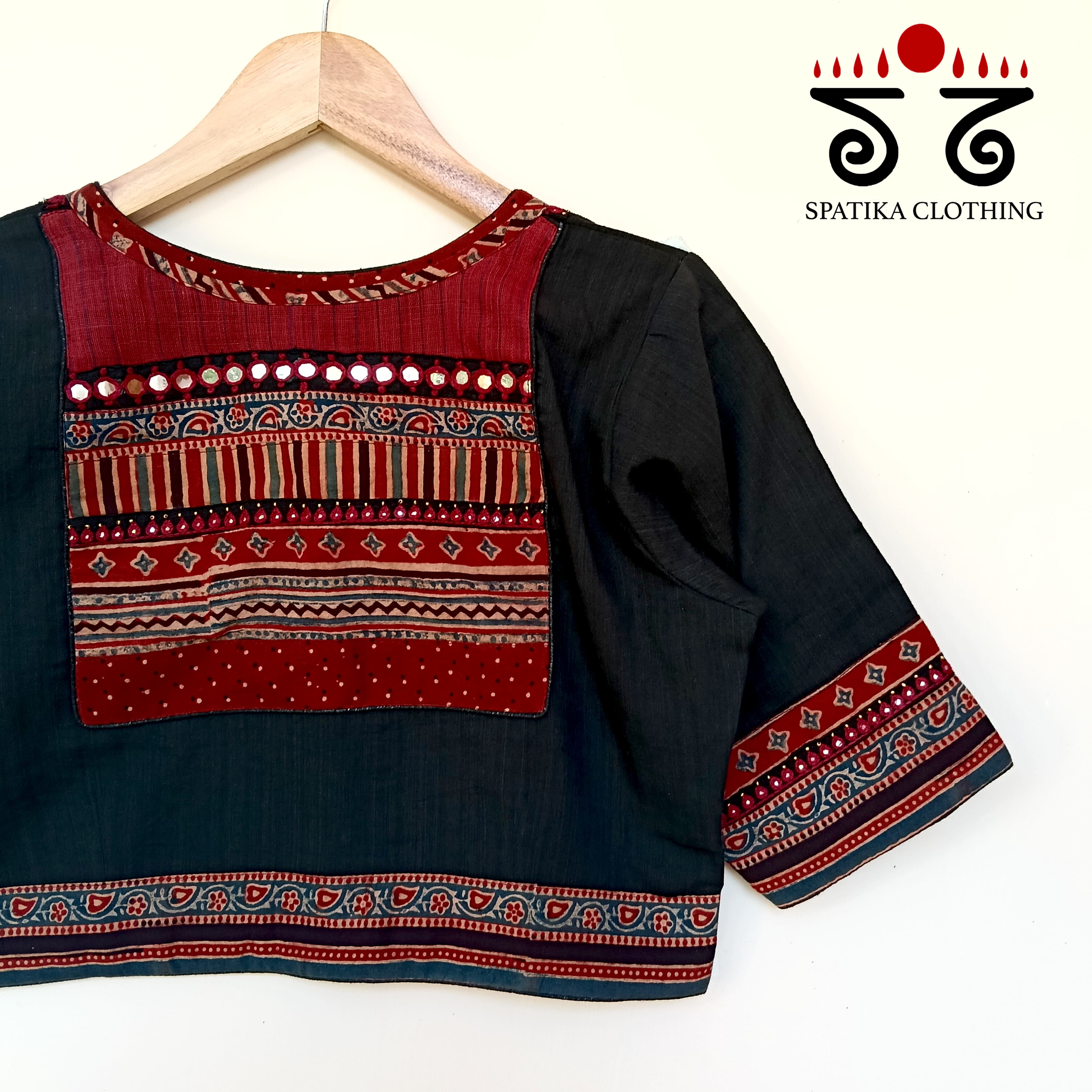 The Ajrakh Black & Red Patchwork Blouse
