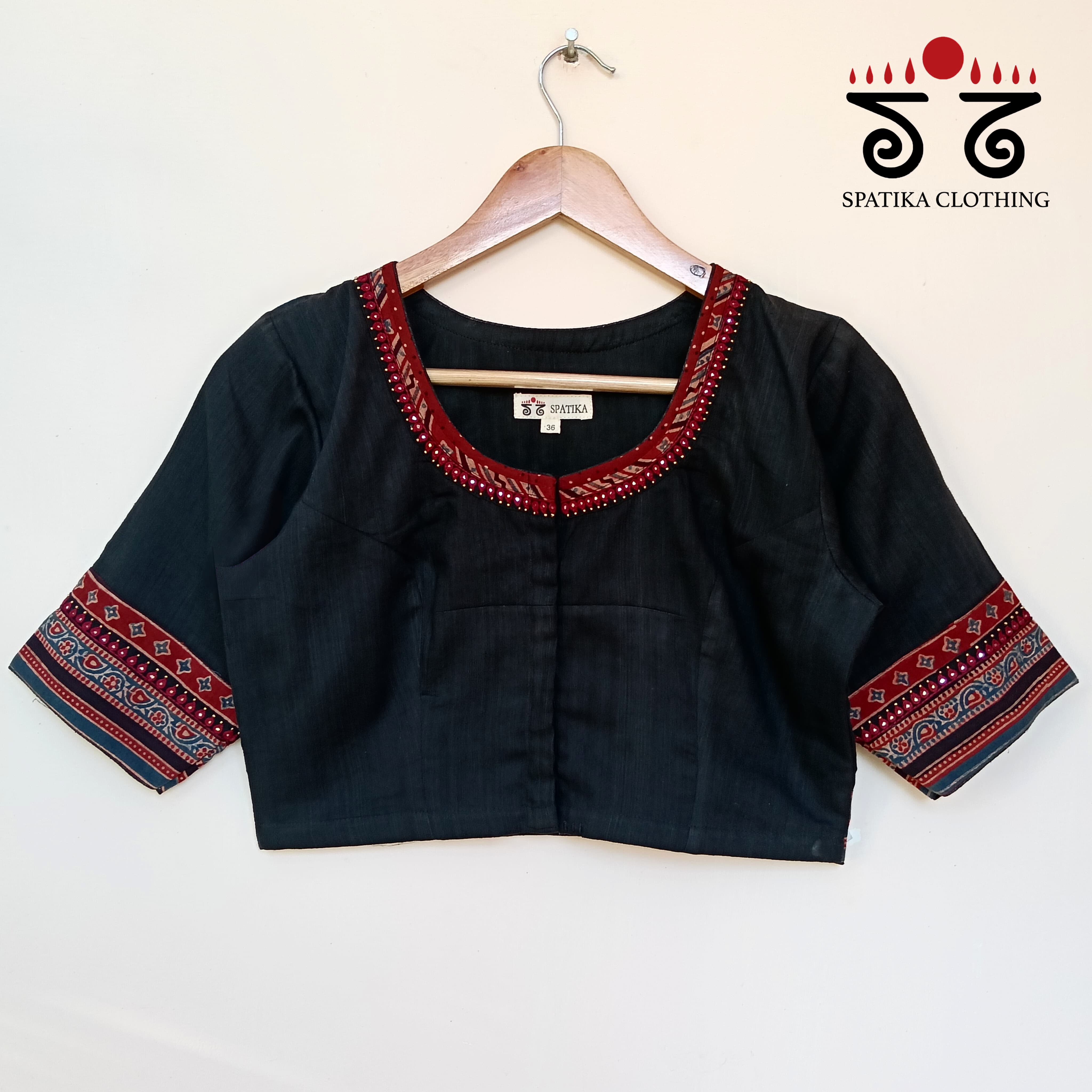 The Ajrakh Black & Red Patchwork Blouse