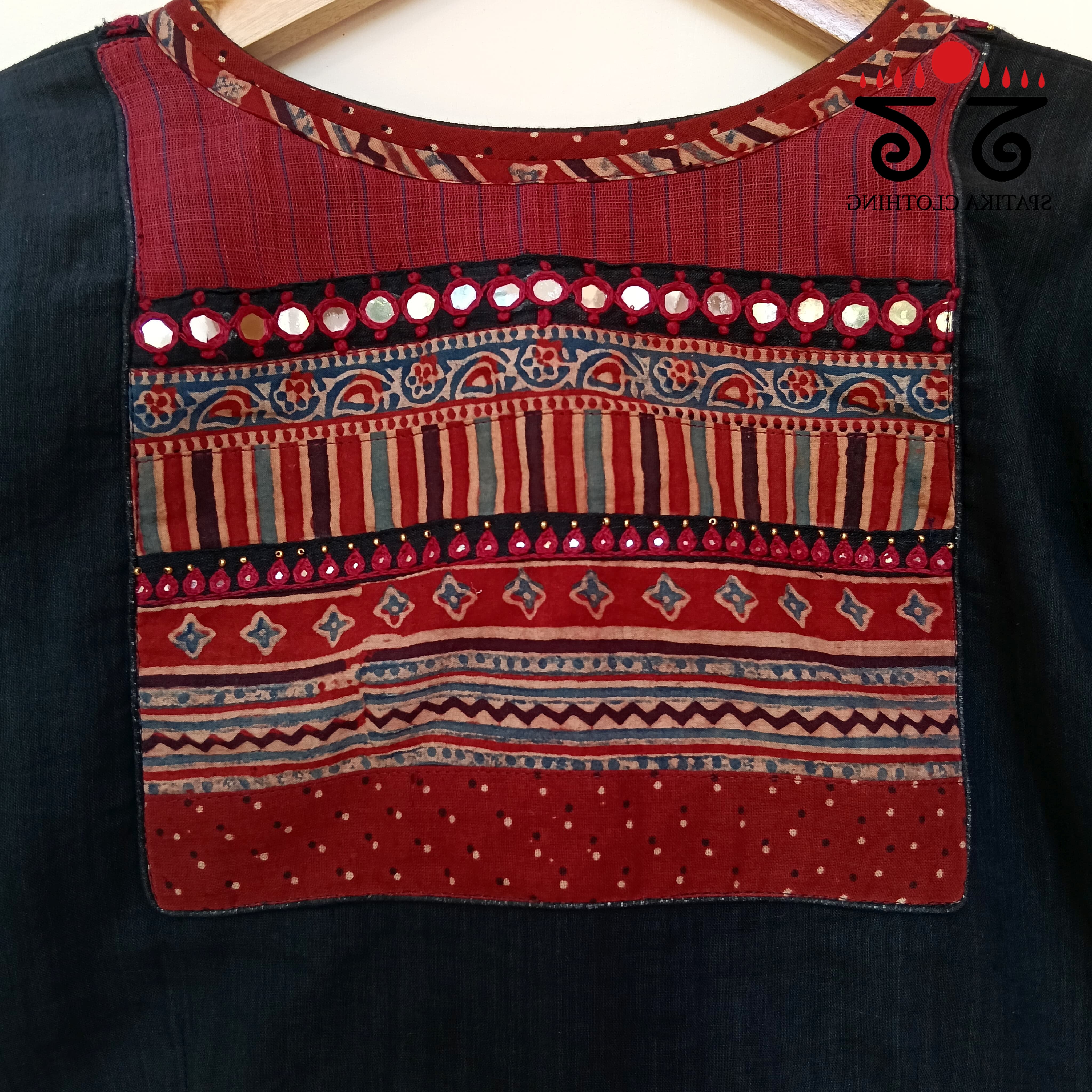 The Ajrakh Black & Red Patchwork Blouse