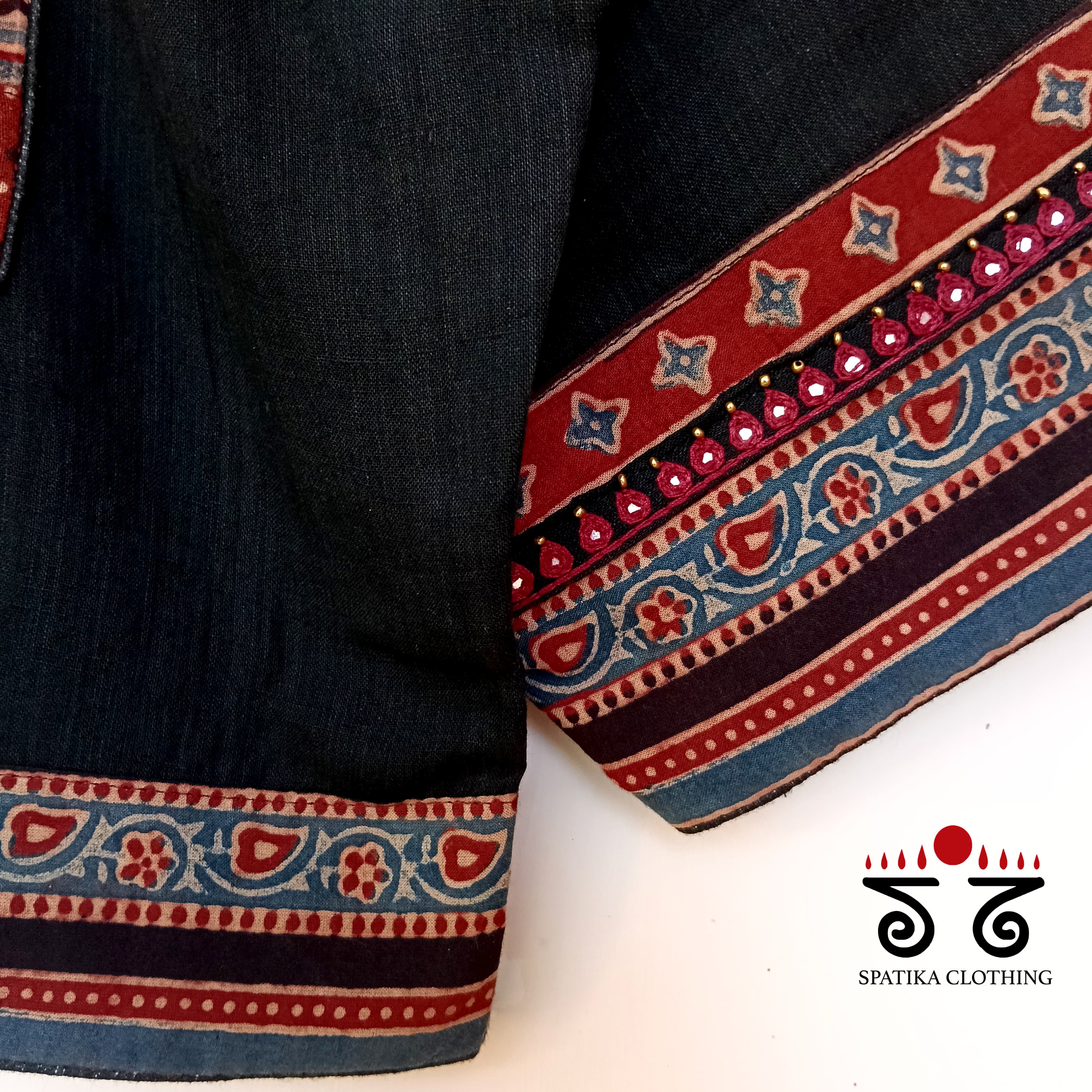 The Ajrakh Black & Red Patchwork Blouse
