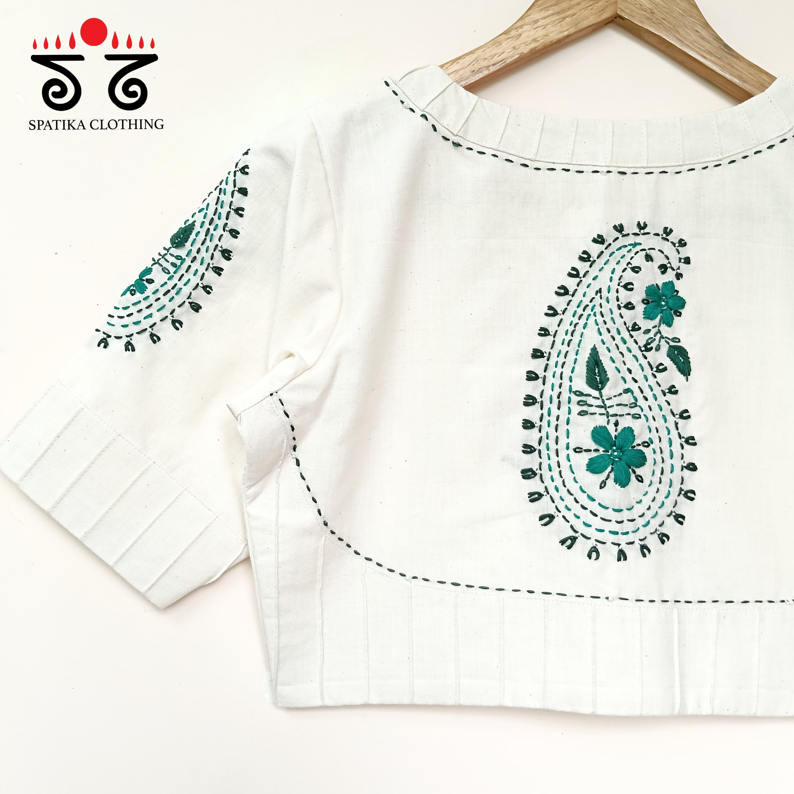 The Chikankari White & Teal Blouse - New!
