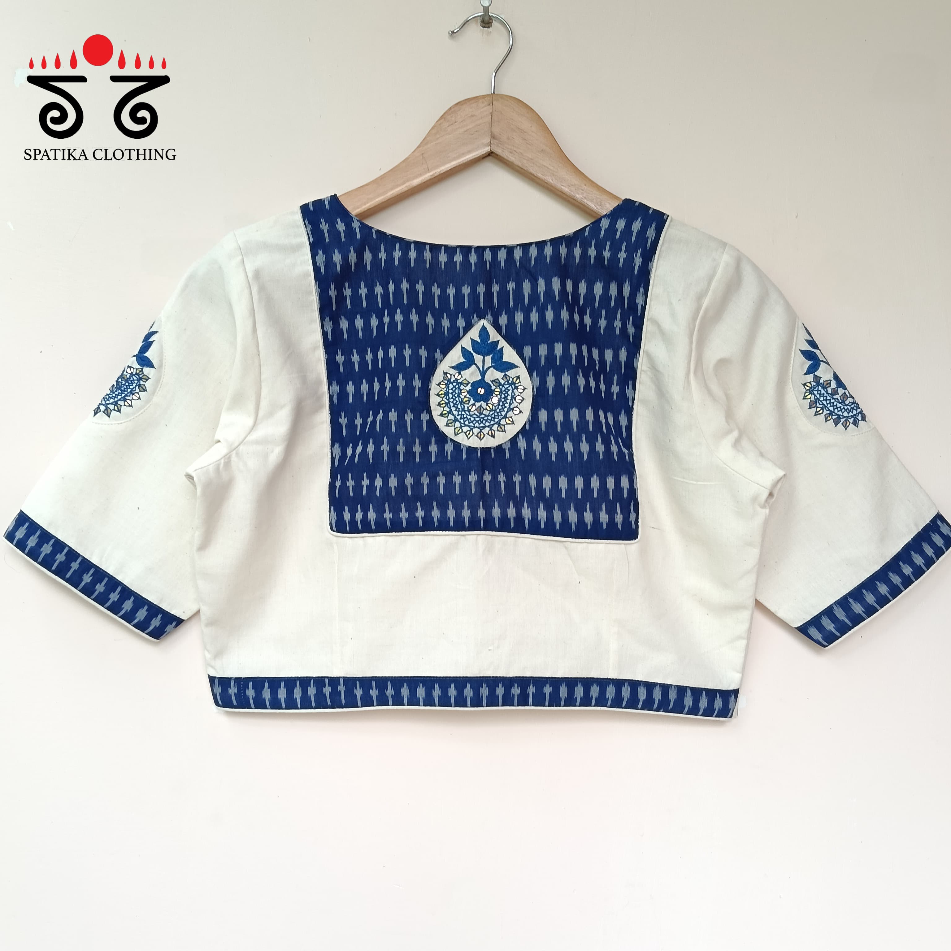 The Inlay White & Blue Hand Embroidered Blouse
