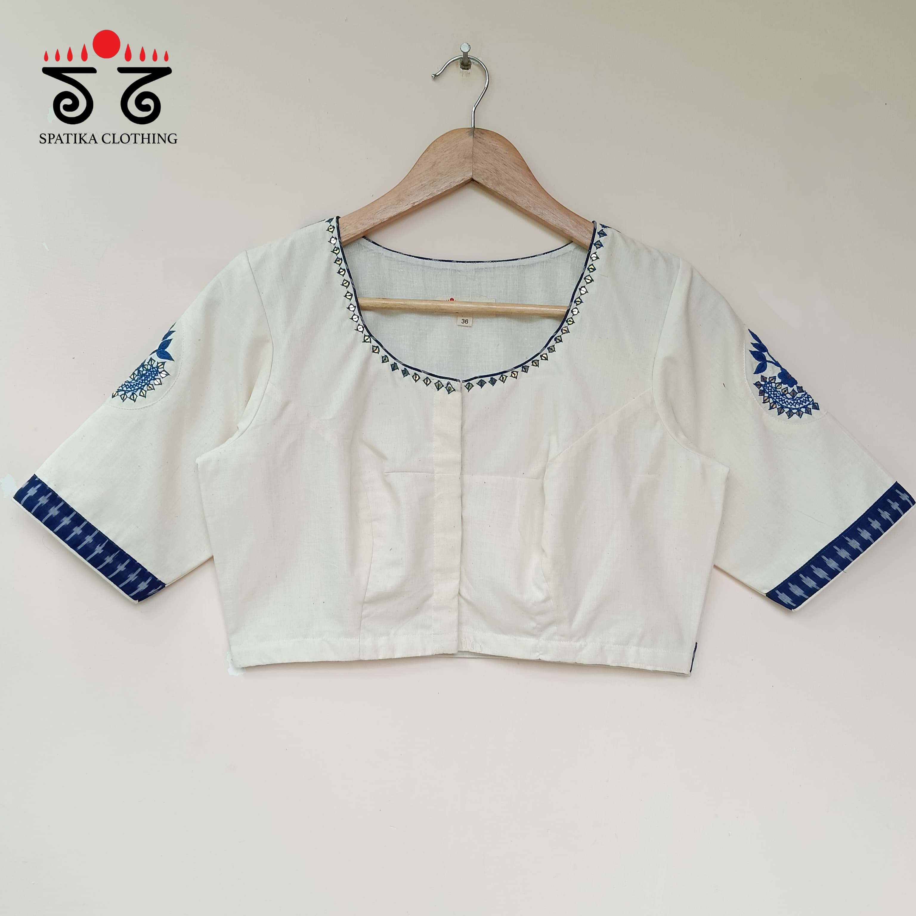 The Inlay White & Blue Hand Embroidered Blouse