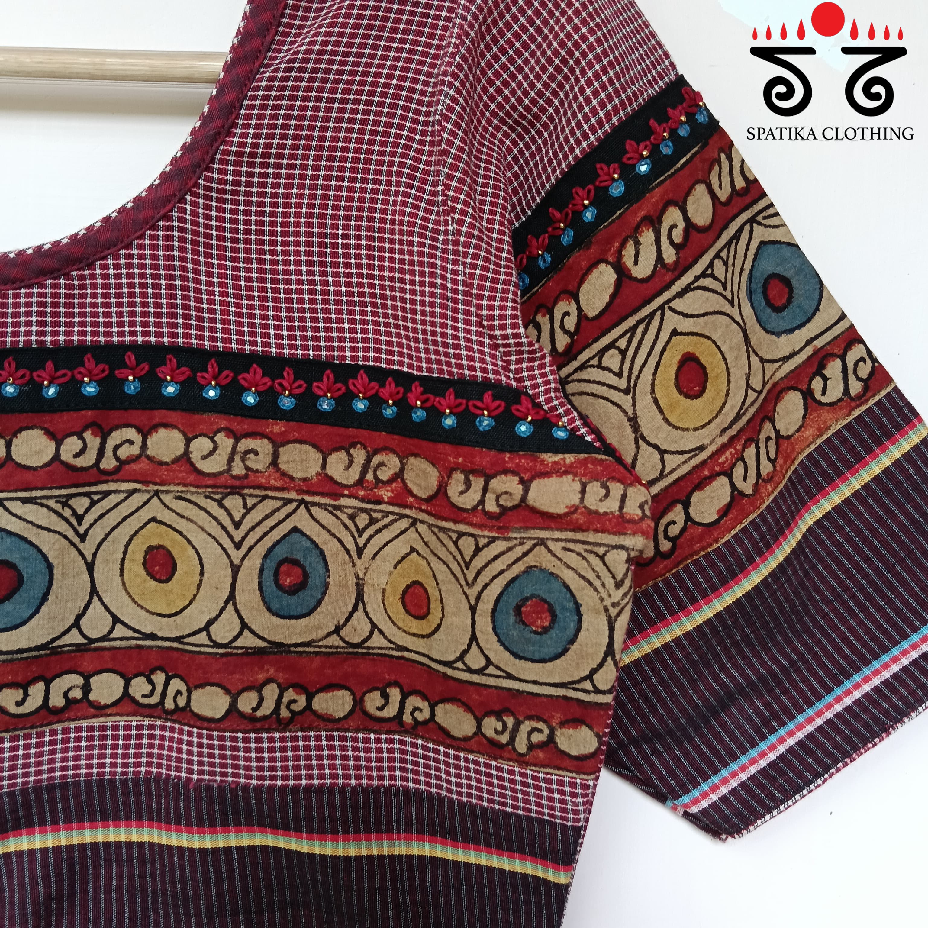 The Boondh - Maroon Pen Kalamkari Blouse