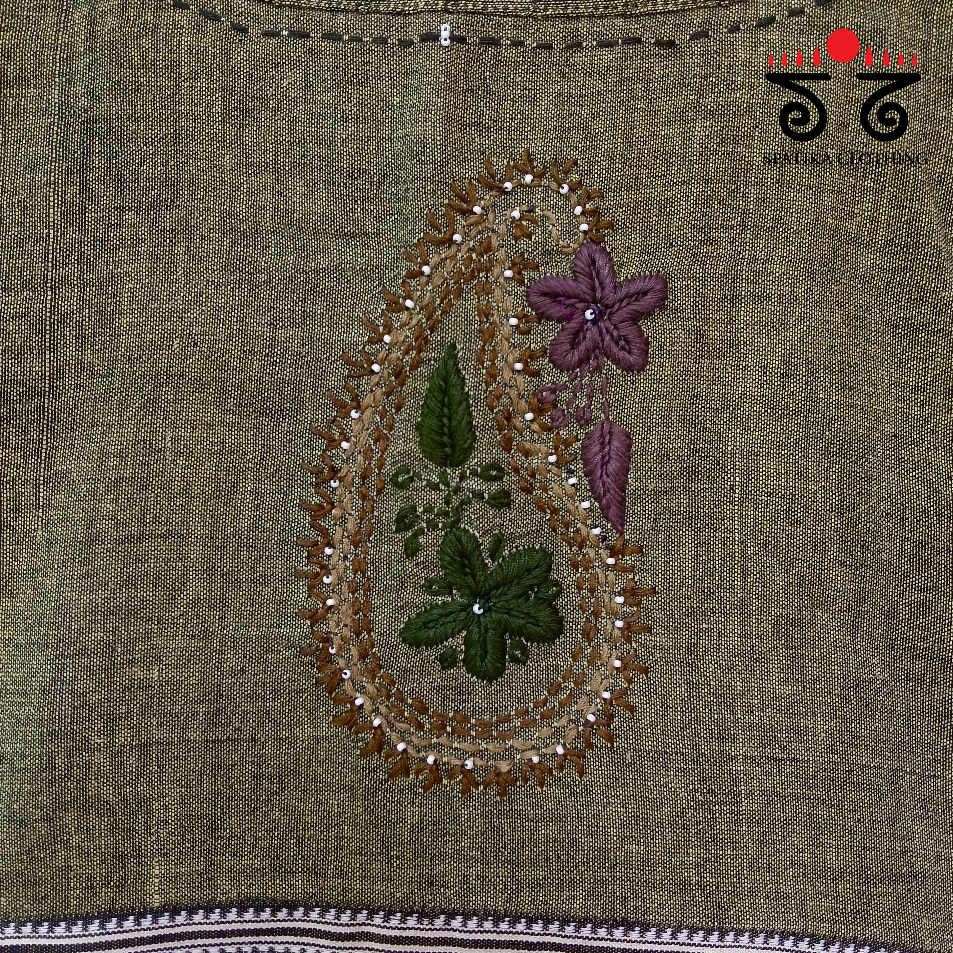 Chikankari Dark Green & Grey Hand - Embroidered Blouse