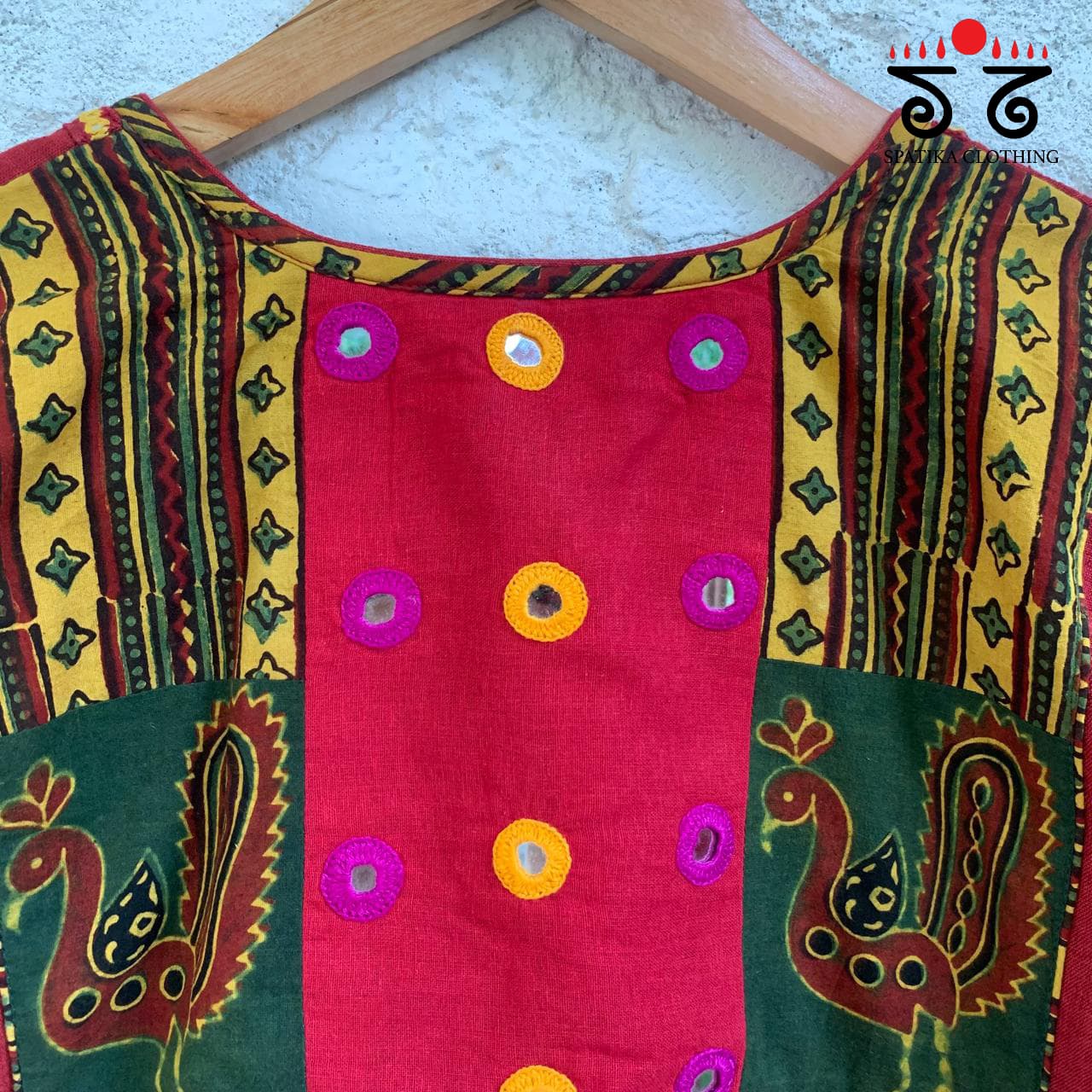 The Morni - Red, Green & Yellow Mirror work Blouse