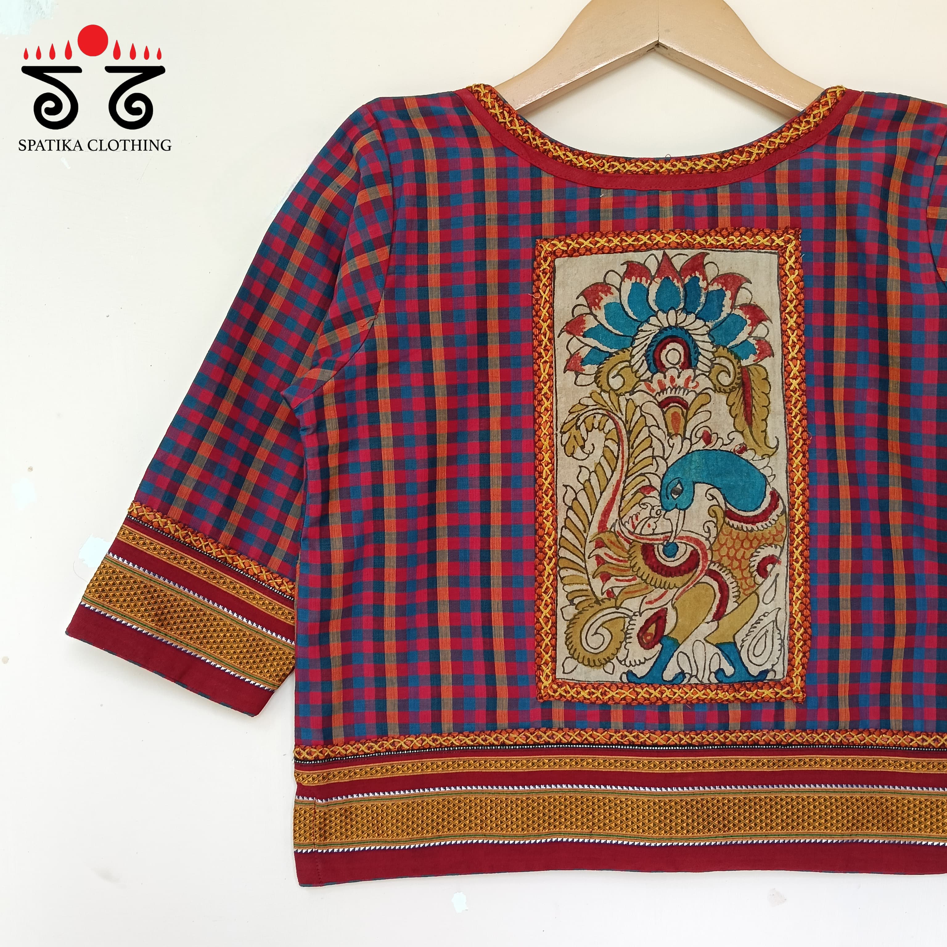 The Peacock Blue & Red Kalamkari Croptop
