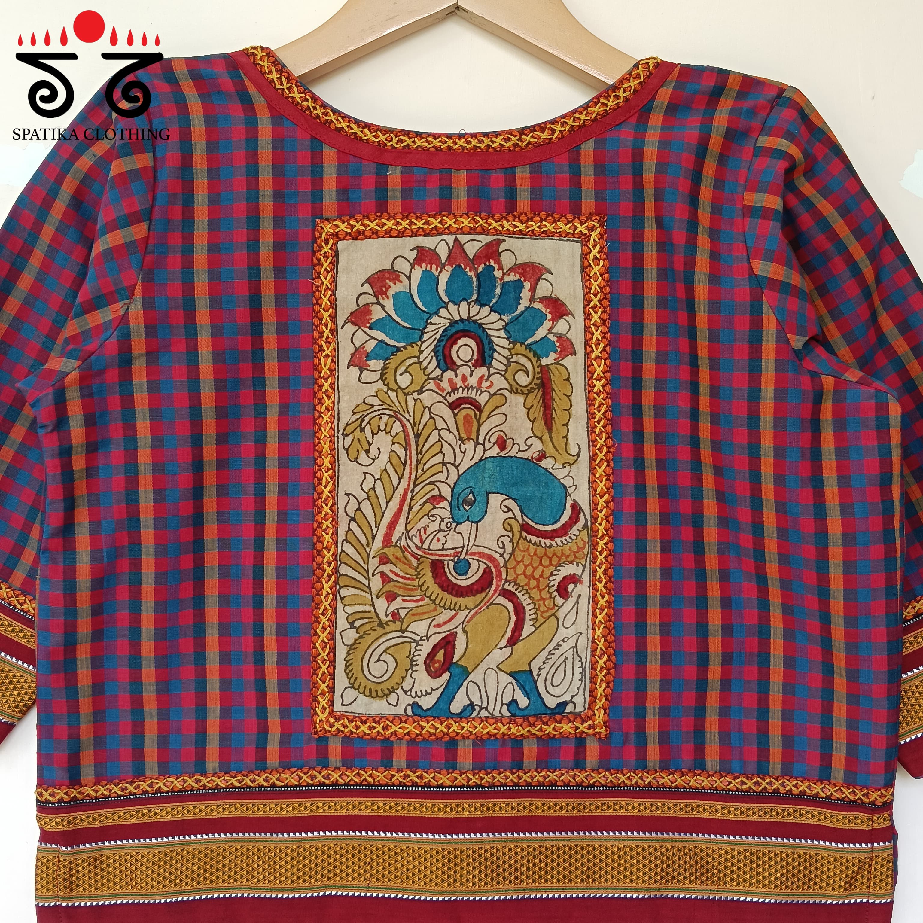 The Peacock Blue & Red Kalamkari Croptop