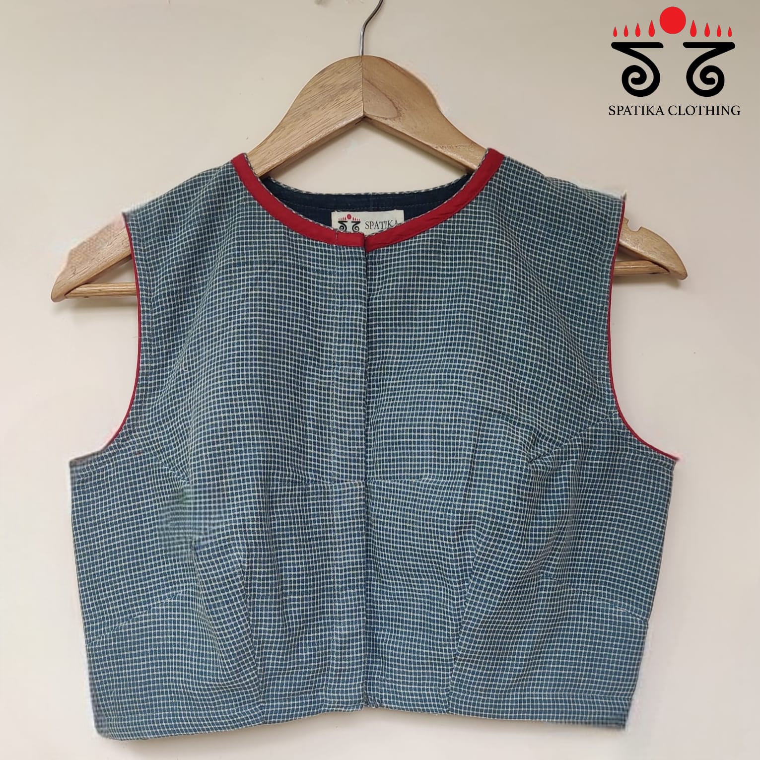 Blue Pen Kalamkari Sleeveless-Hand Crafted Blouse