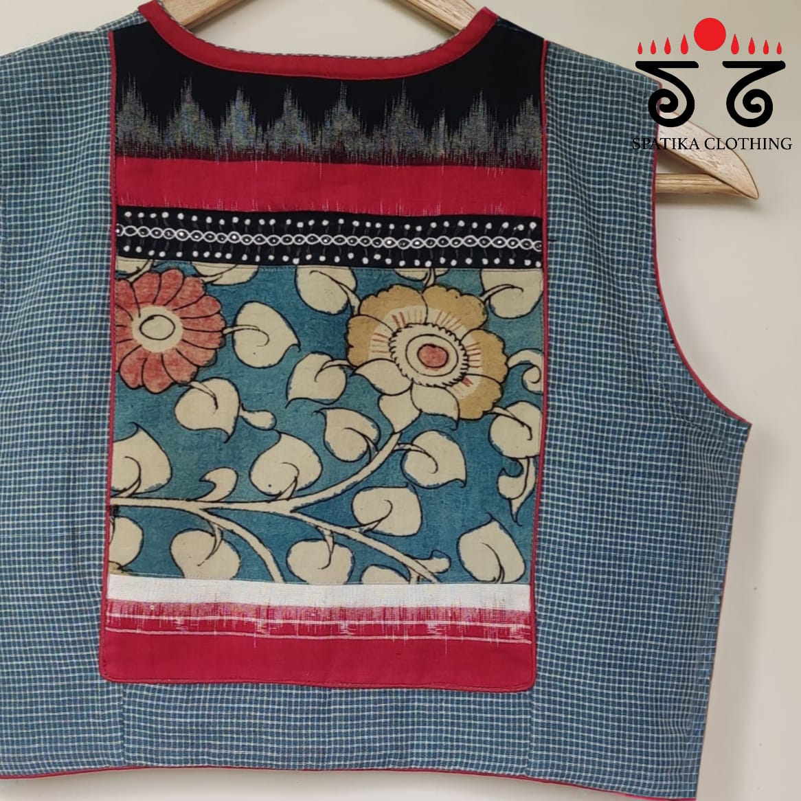 Blue Pen Kalamkari Sleeveless-Hand Crafted Blouse