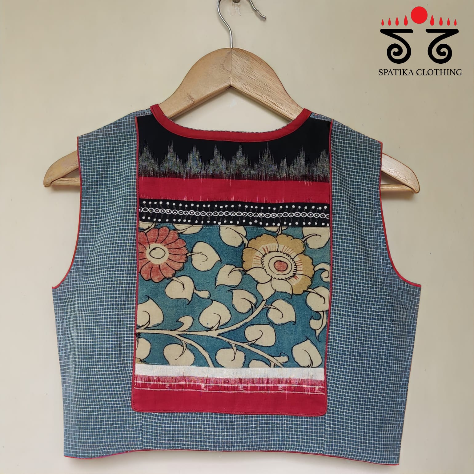 Blue Pen Kalamkari Sleeveless-Hand Crafted Blouse