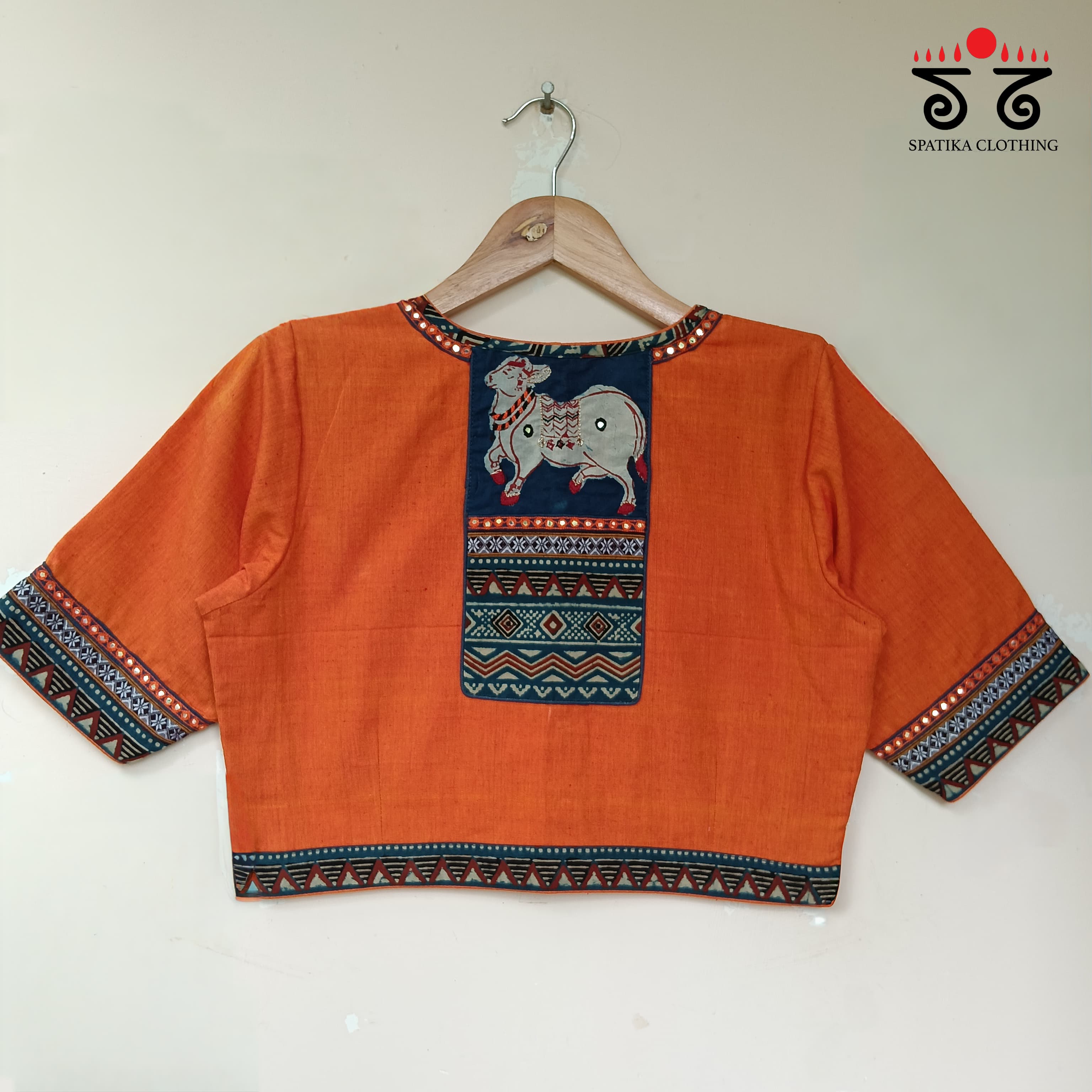 Orange & Blue Pichwai Handcrafted Blouse