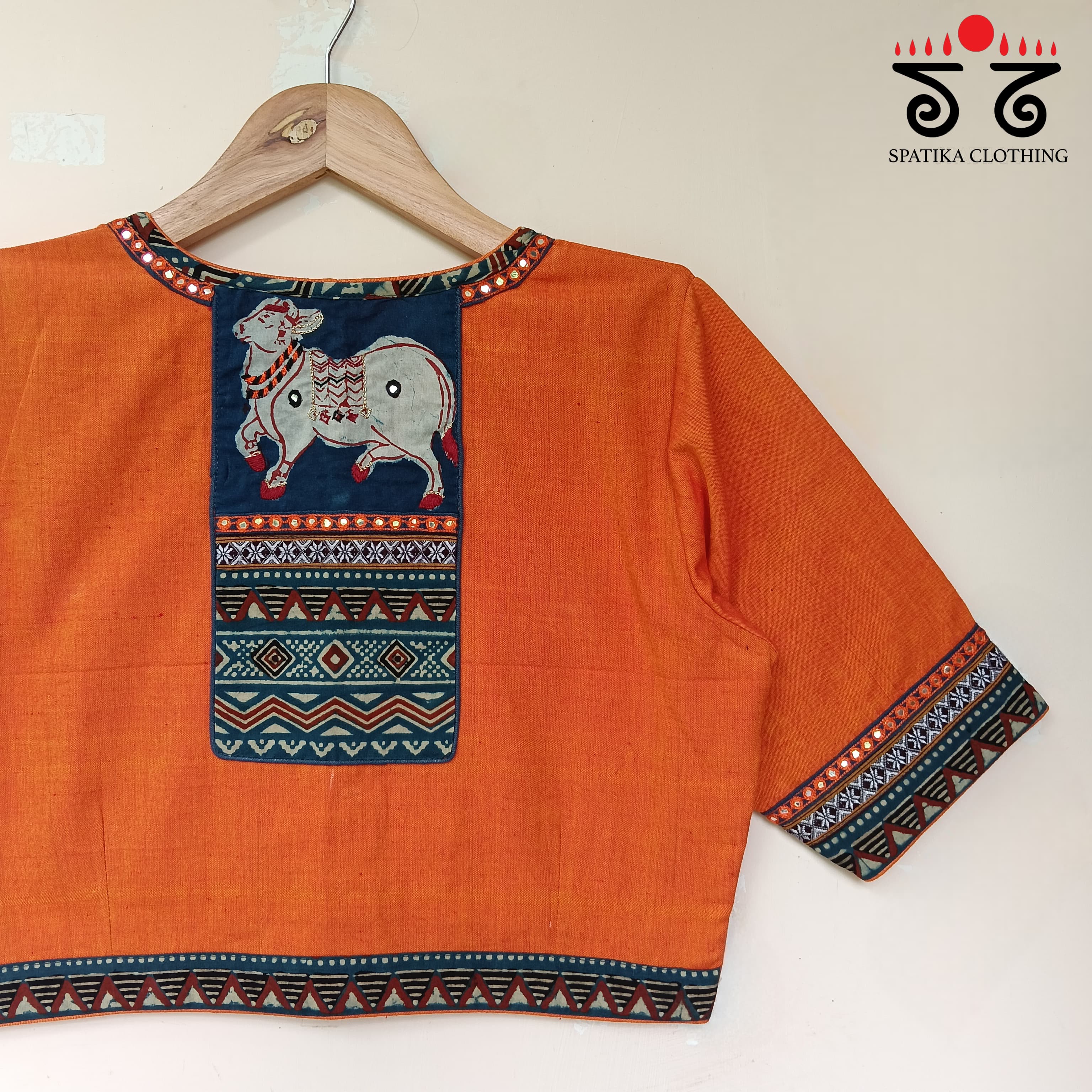 Orange & Blue Pichwai Handcrafted Blouse