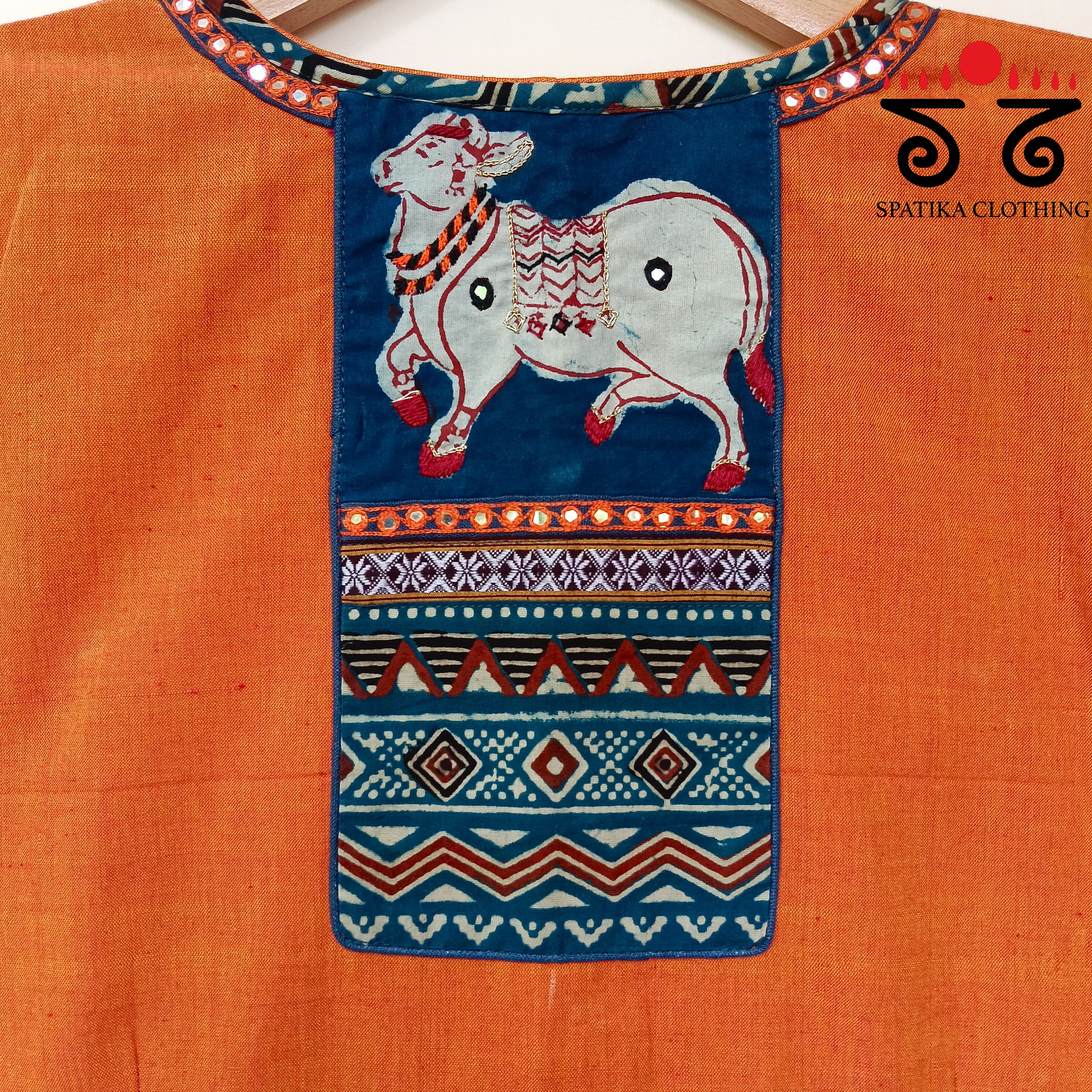 Orange & Blue Pichwai Handcrafted Blouse