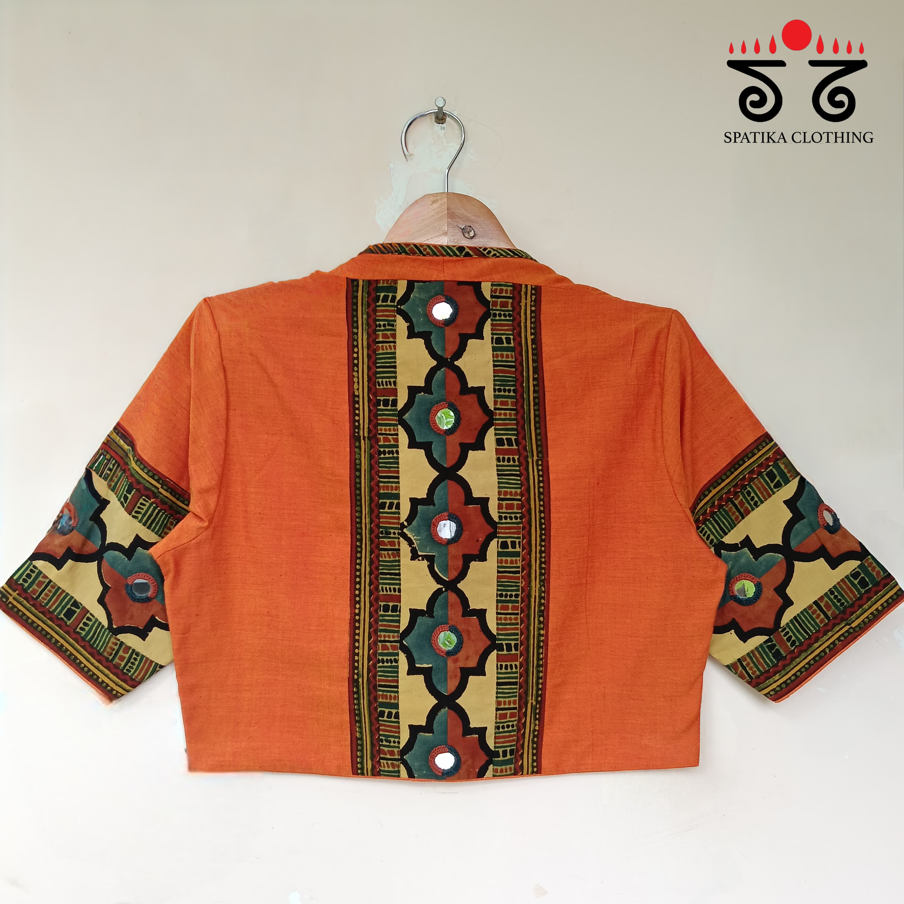 The Solid Ajrakh Orange Mirror Work Blouse