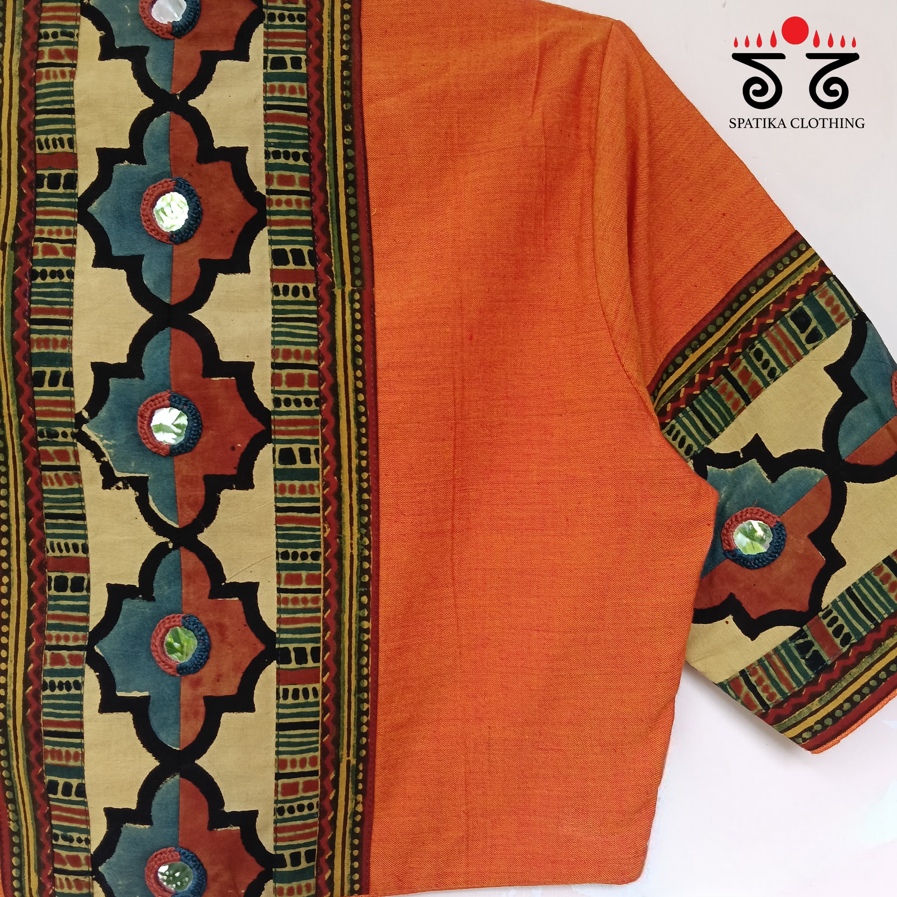 The Solid Ajrakh Orange Mirror Work Blouse