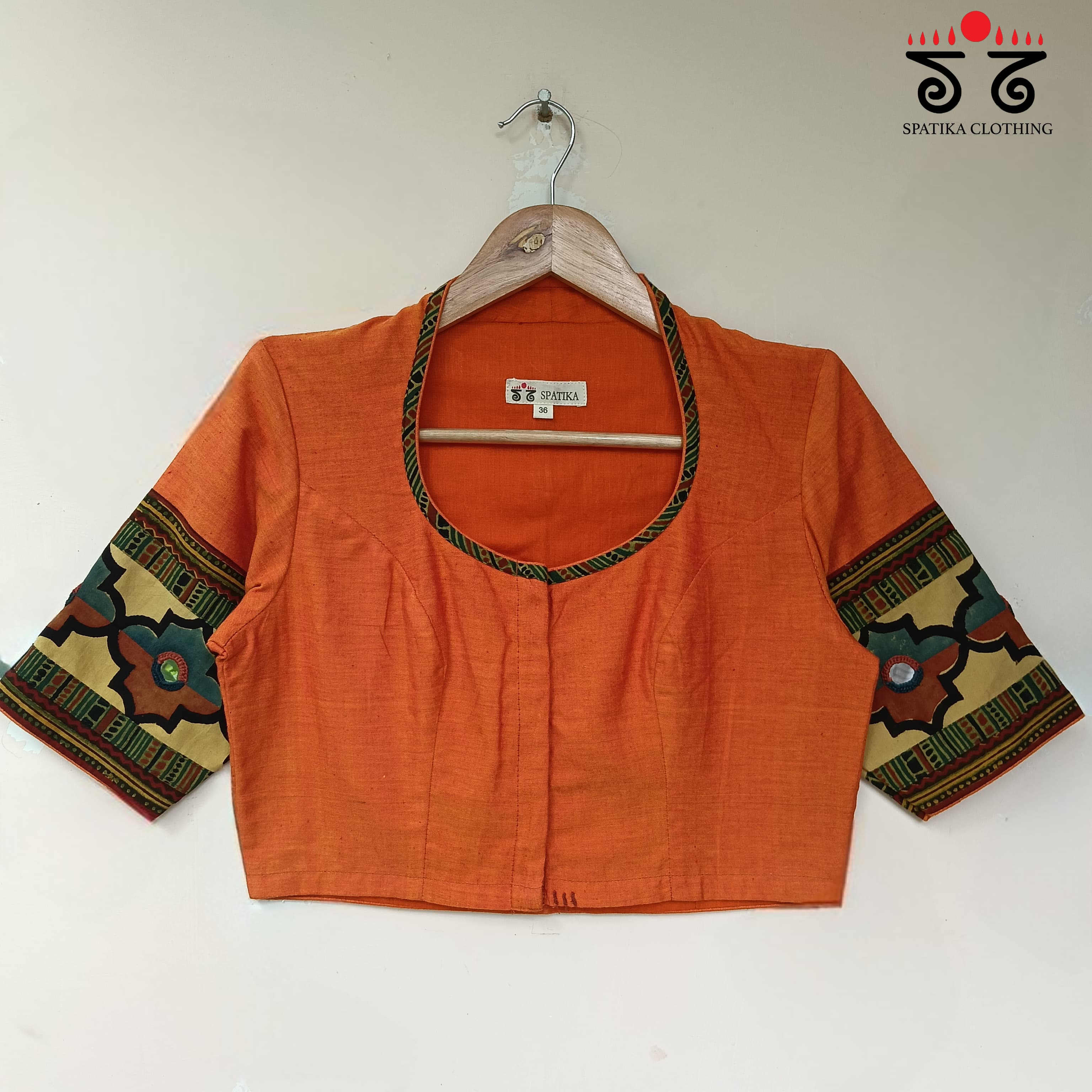The Solid Ajrakh Orange Mirror Work Blouse