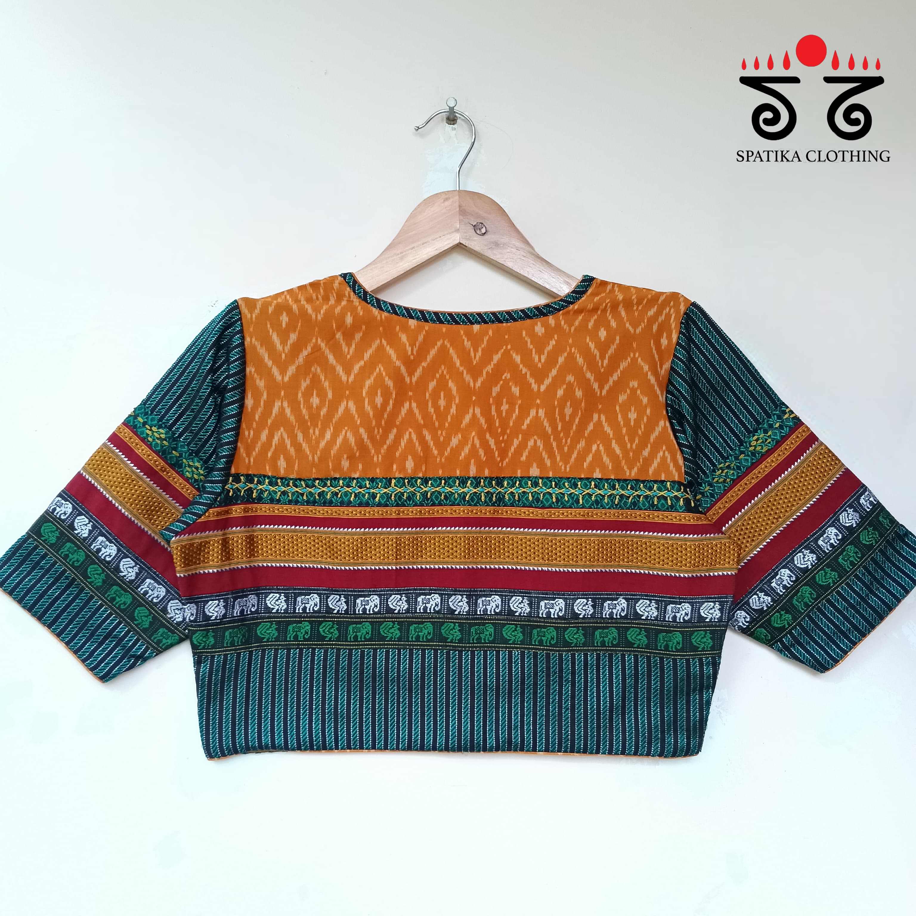Mustard & Green Ikat Khun-Hand crafted Blouse