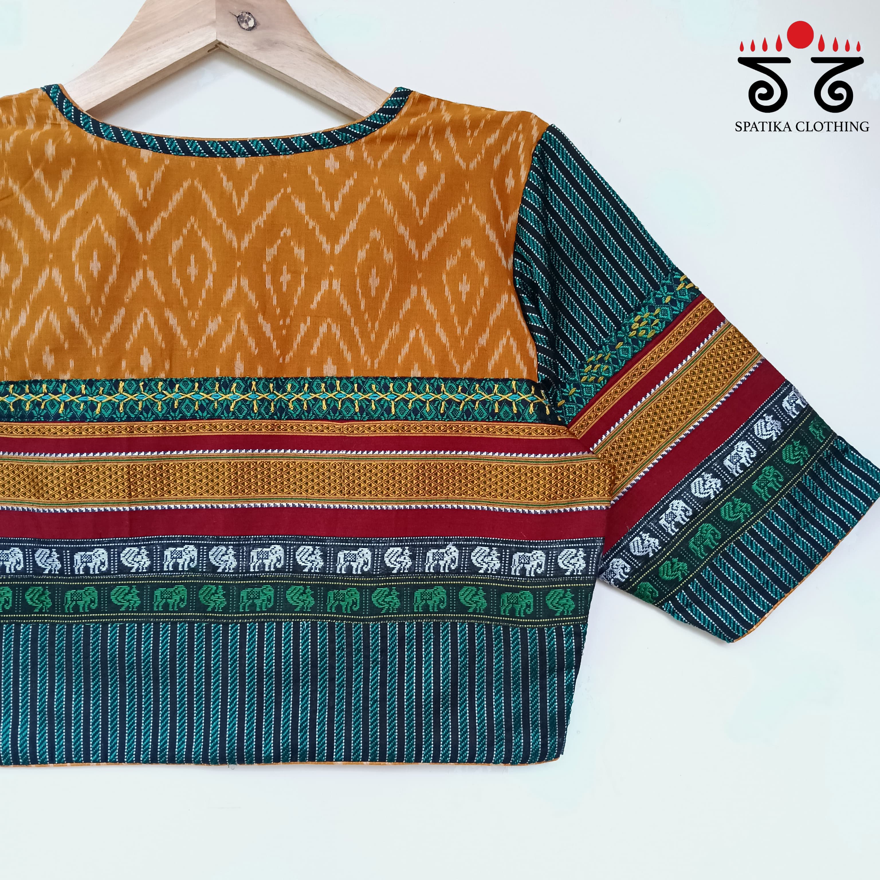 Mustard & Green Ikat Khun-Hand crafted Blouse