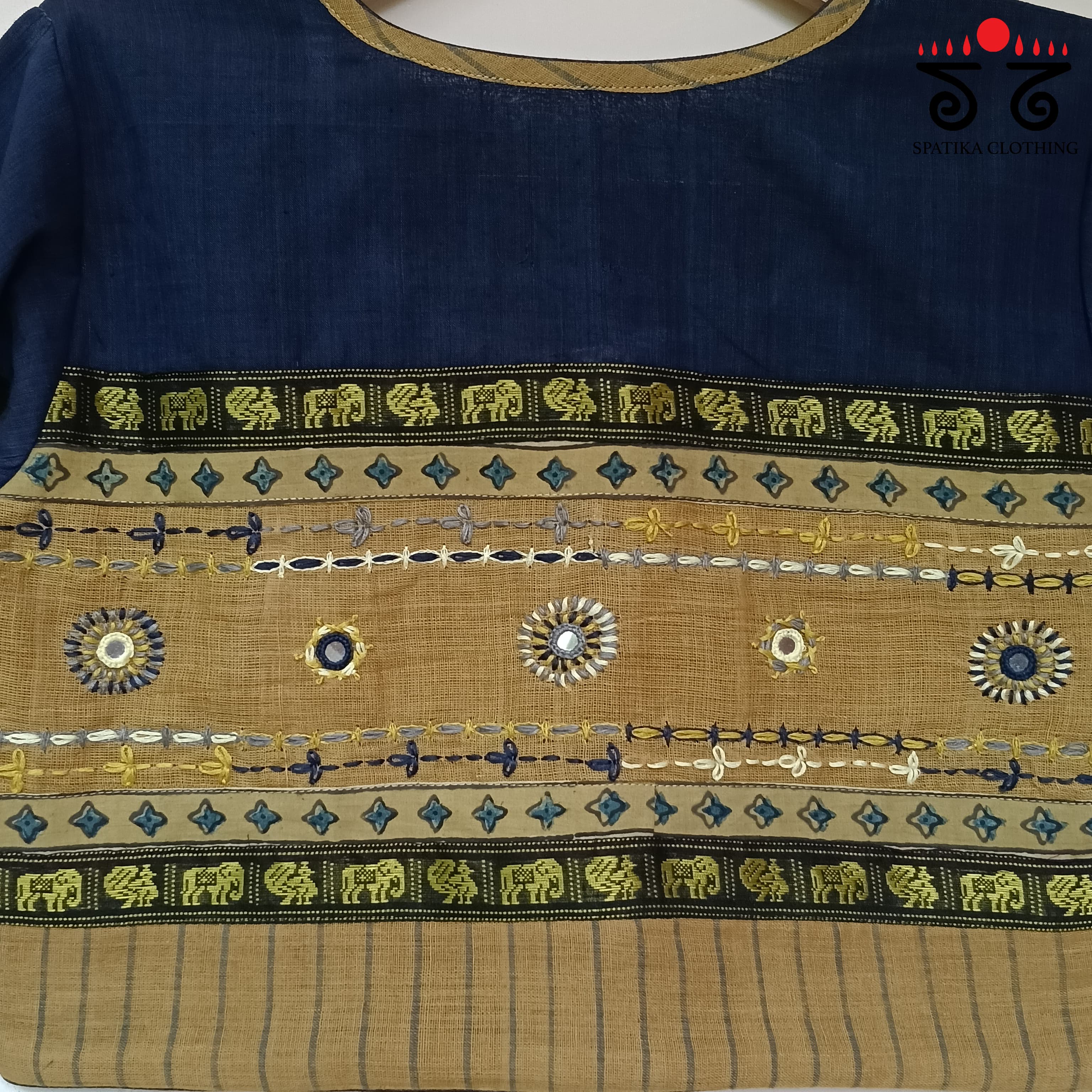Navy & Yellow Ajrak Lambani-Handcrafted Blouse - New!
