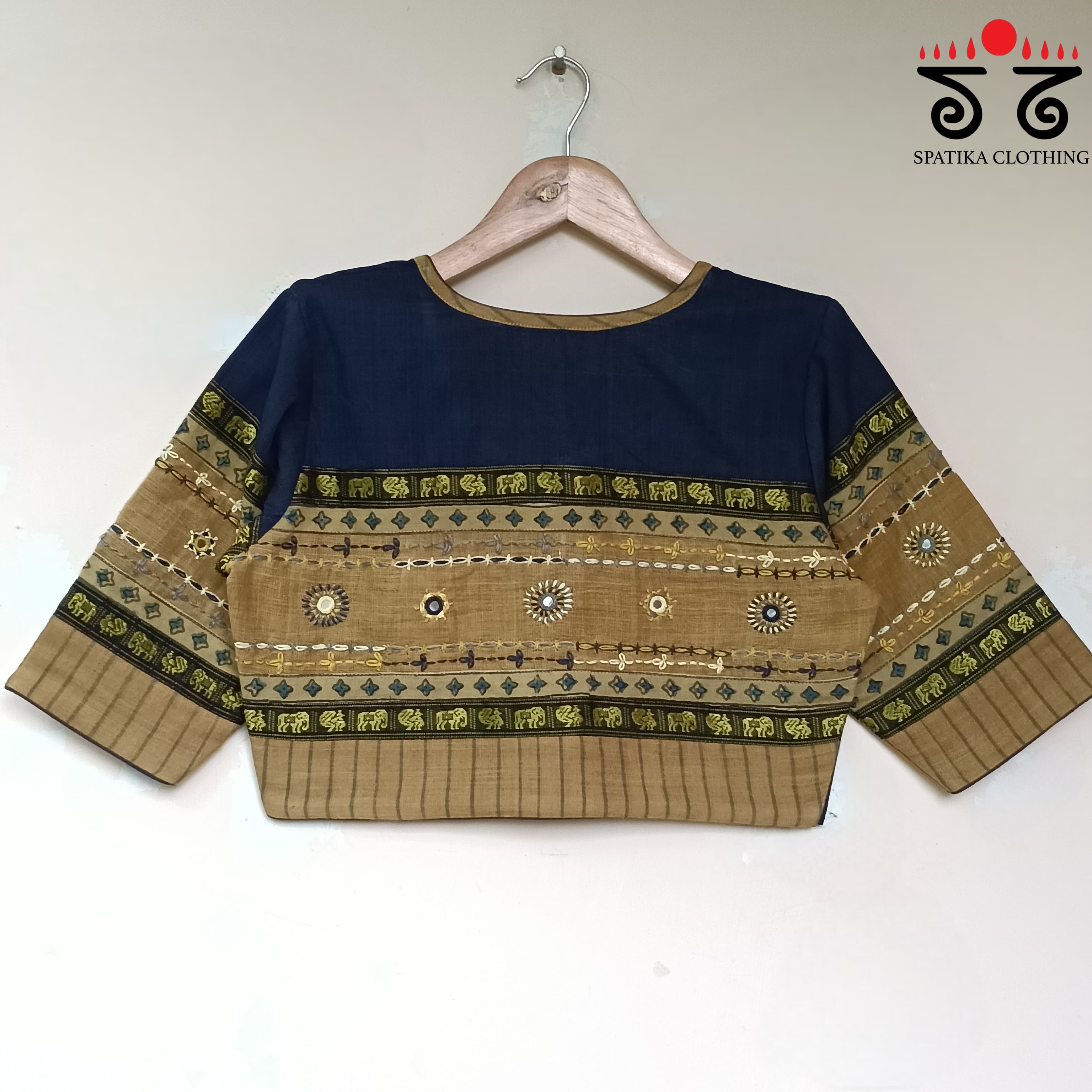 Navy & Yellow Ajrak Lambani-Handcrafted Blouse - New!