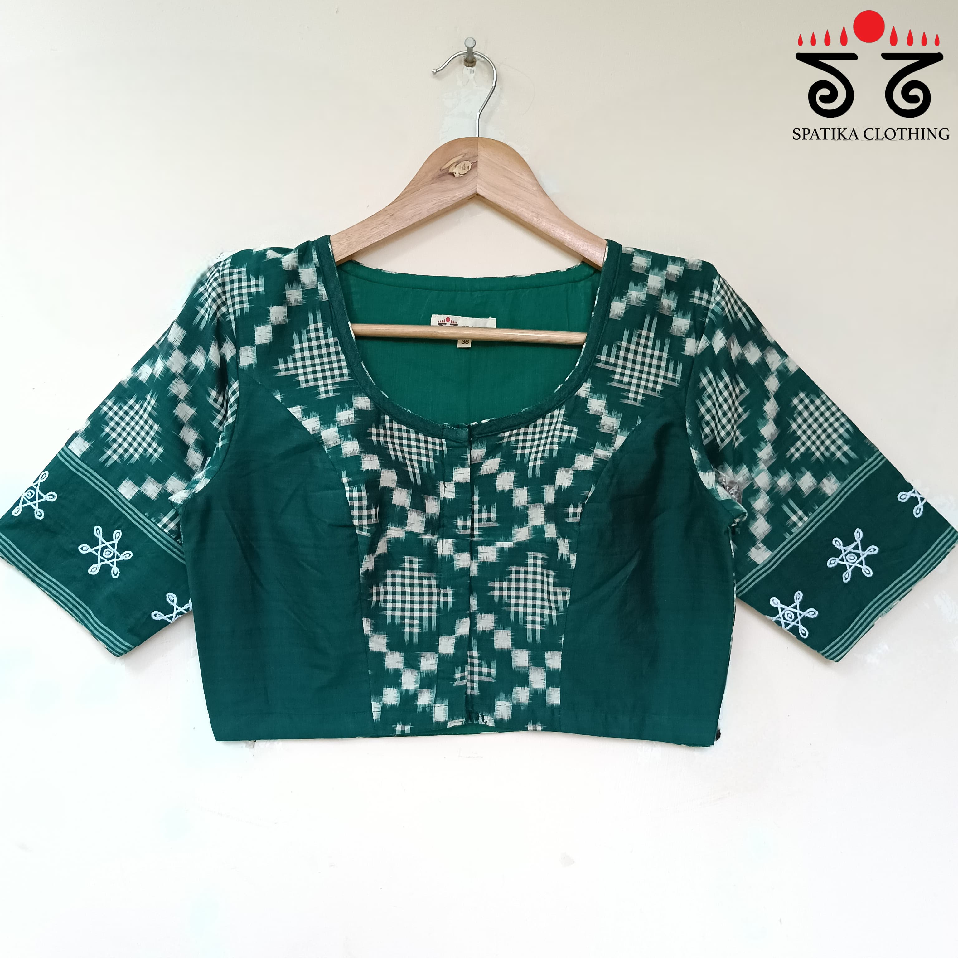 The Telia Rumal - Green & White Kolam Blouse