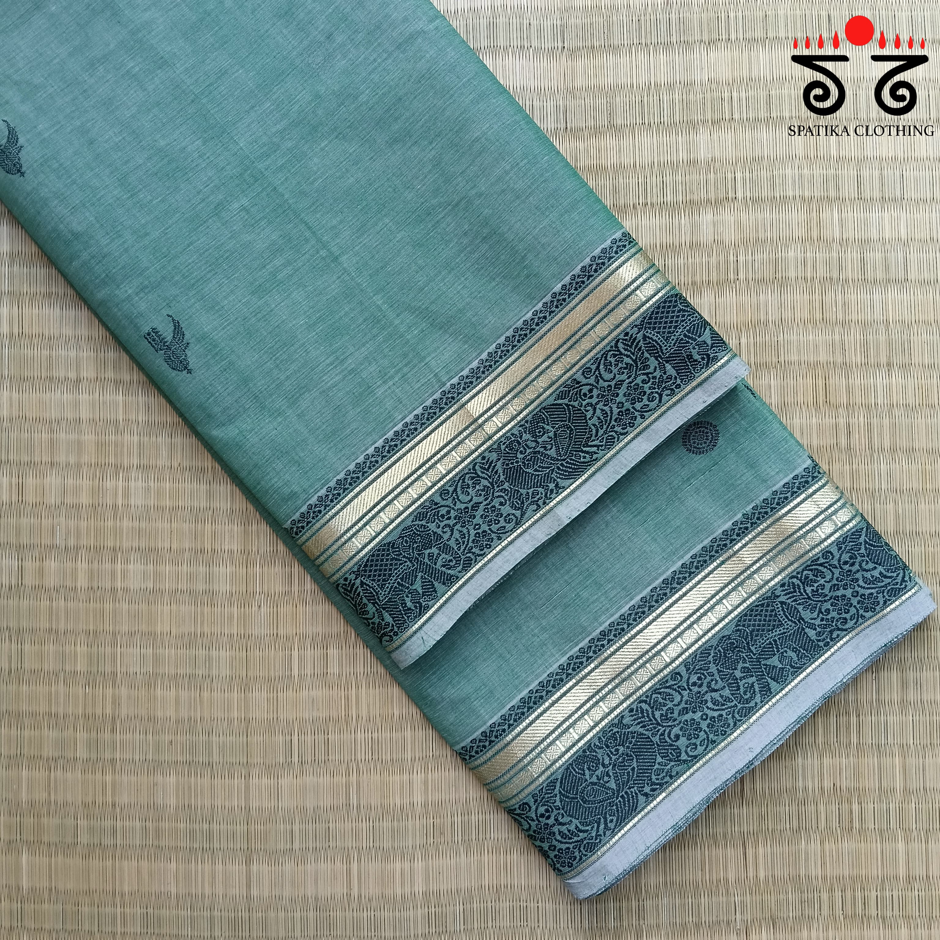 Teal Green Vintage Kanjivaram Saree in Cotton