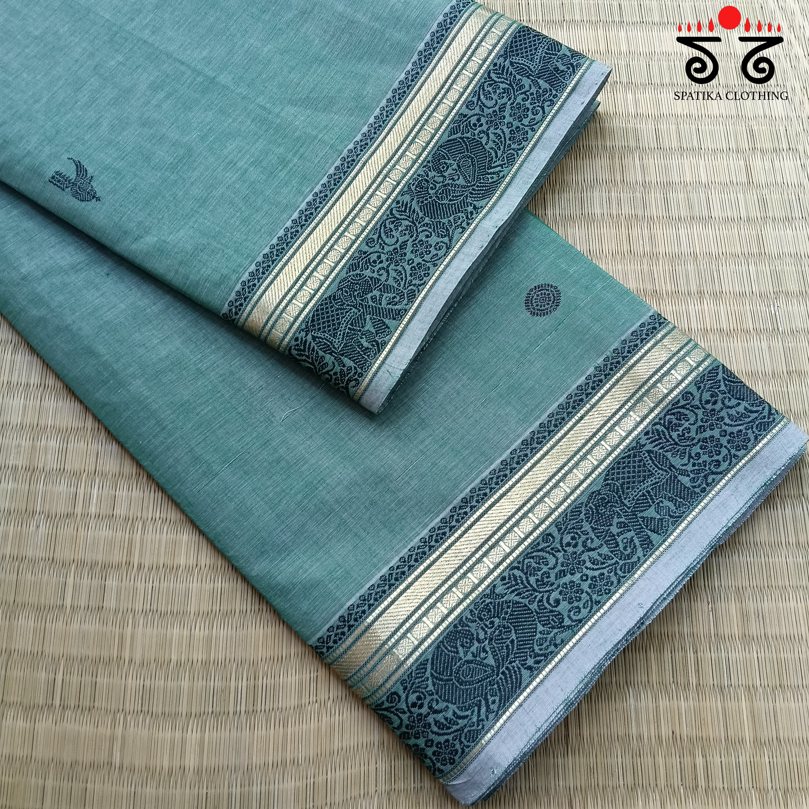Teal Green Vintage Kanjivaram Saree in Cotton