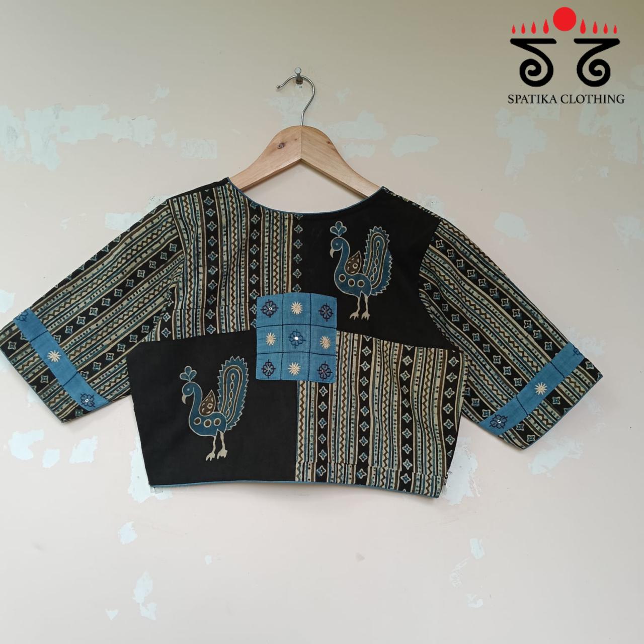 Black & Blue Morni Collage-Handcrafted Blouse