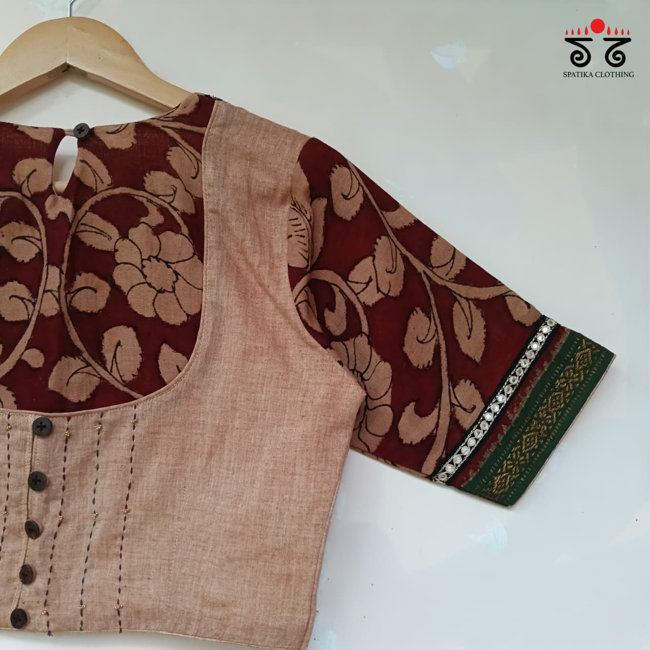 The Kalamkari Beige & Maroon Yoke Blouse