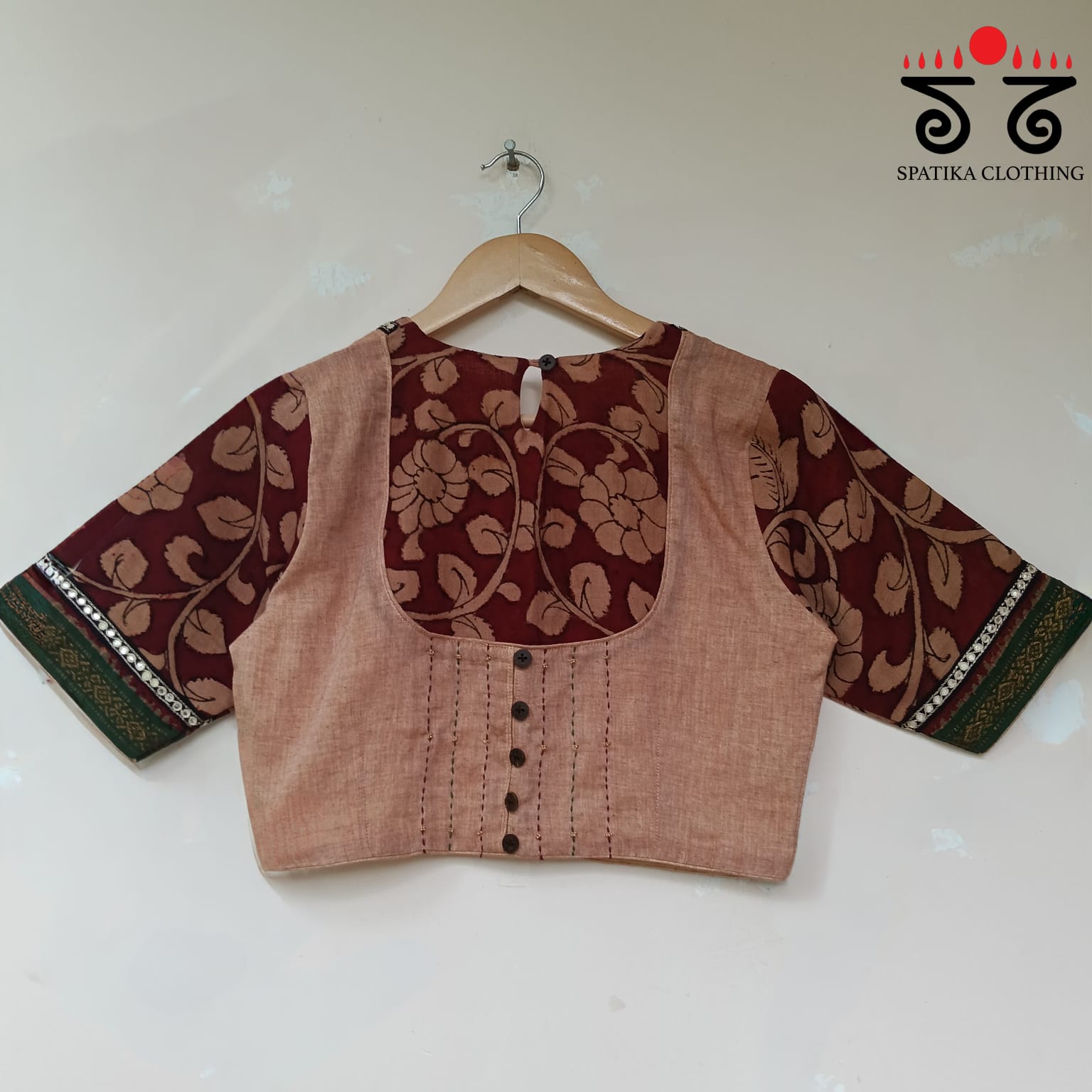 The Kalamkari Beige & Maroon Yoke Blouse